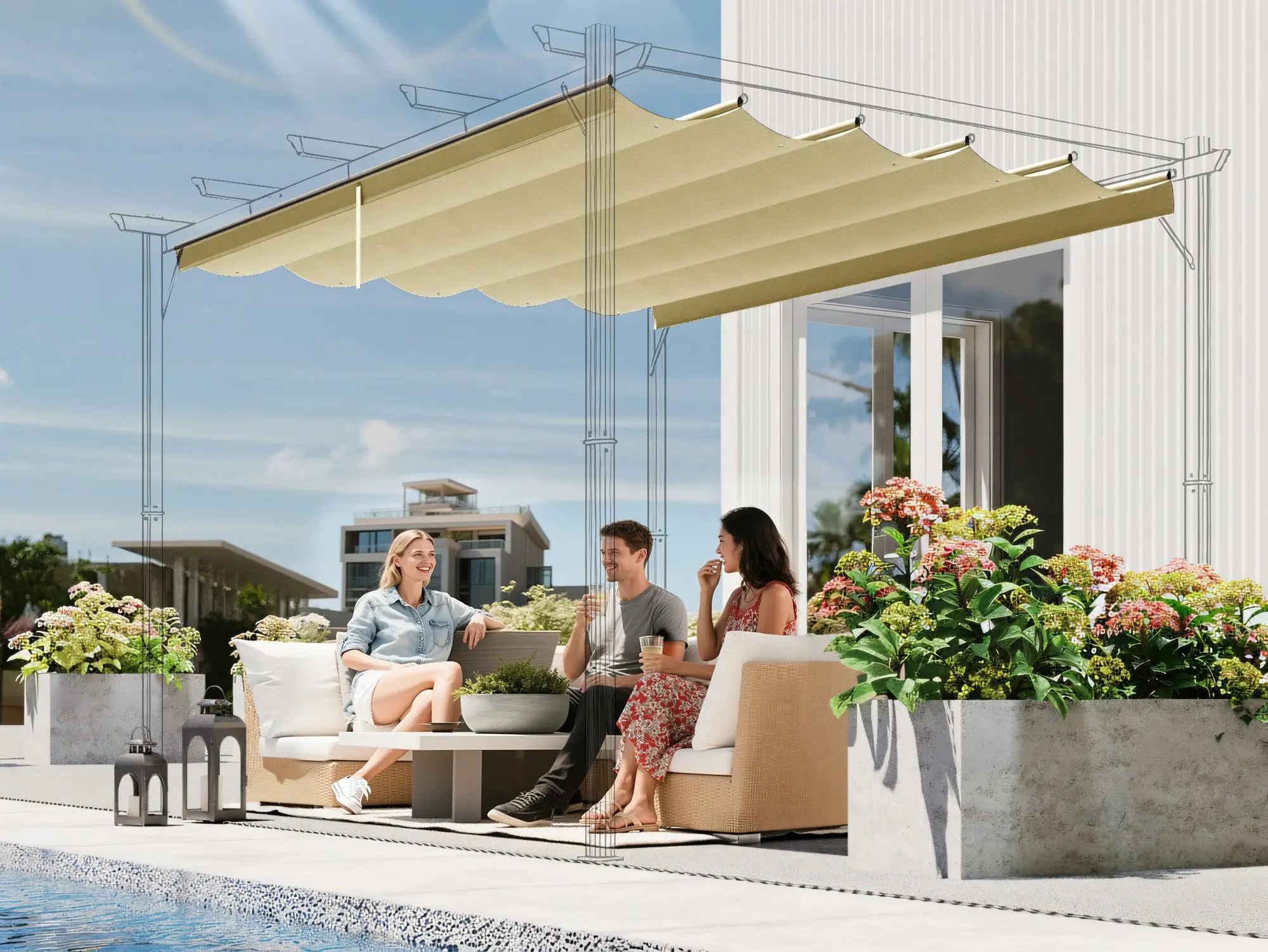 Сменный тент для перголы Outsunny 84C-372V00BG (Beige) - 6