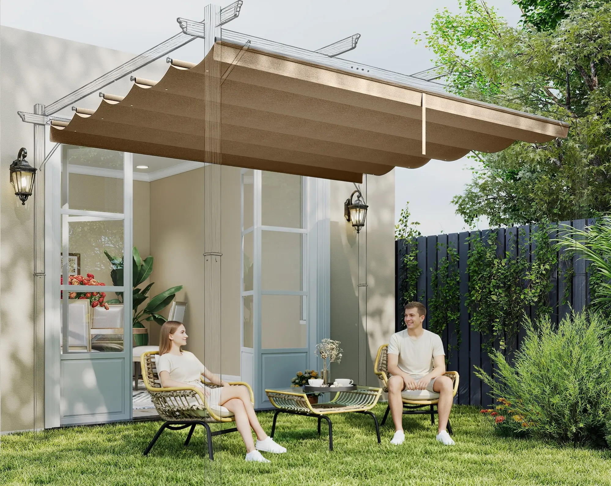 Сменный тент для перголы Outsunny 84C-372V00TN (Light Brown) - 5