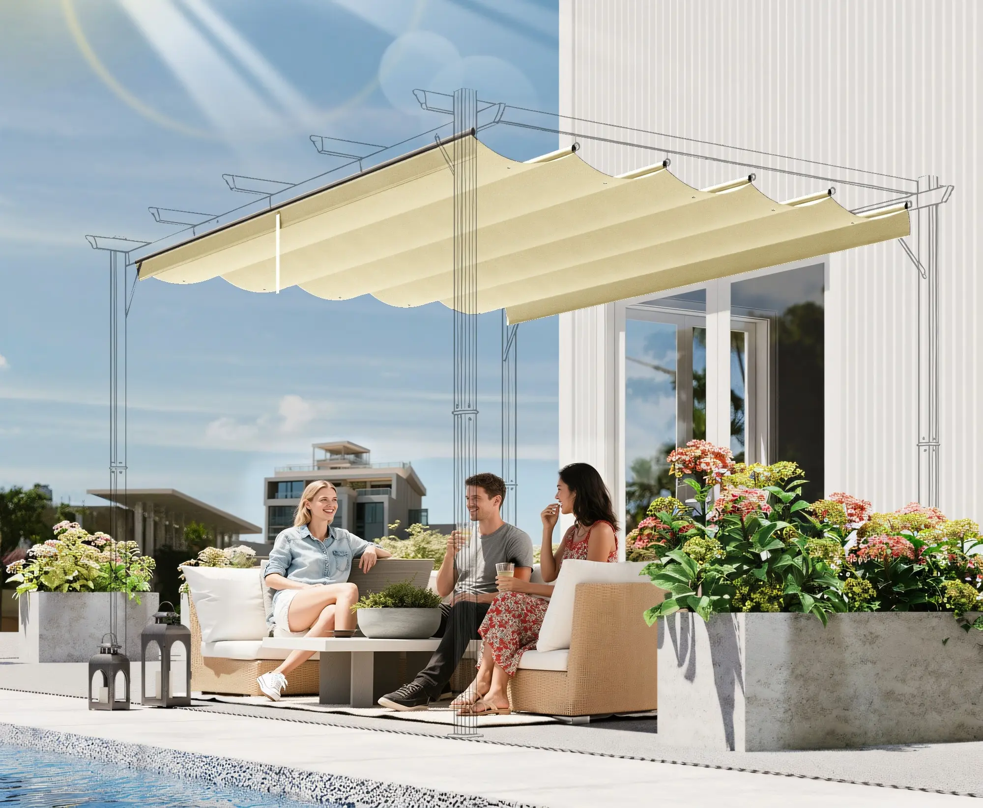 Сменный тент для перголы Outsunny 84C-372V01CW (Cream) - 3