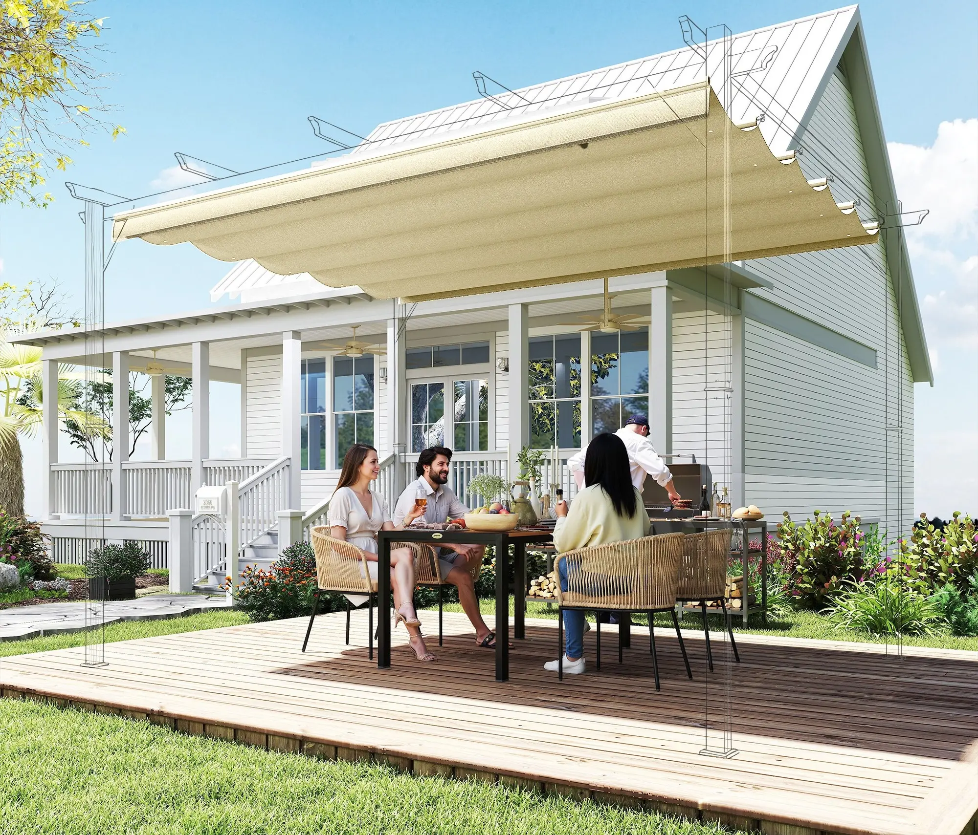 Сменный тент для перголы Outsunny 84C-372V01CW (Cream) - 4