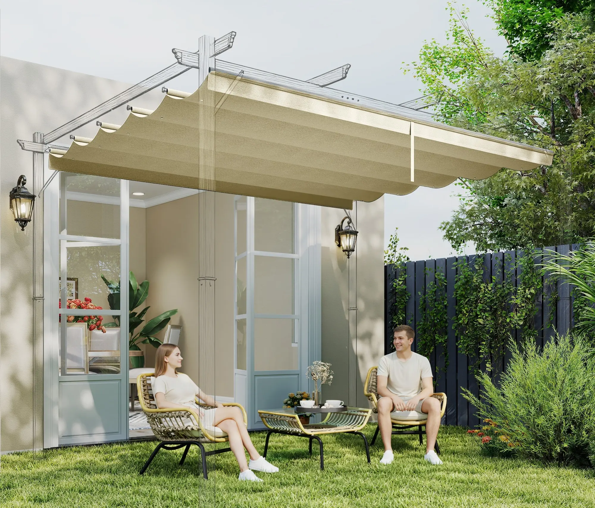 Сменный тент для перголы Outsunny 84C-372V01CW (Cream) - 6