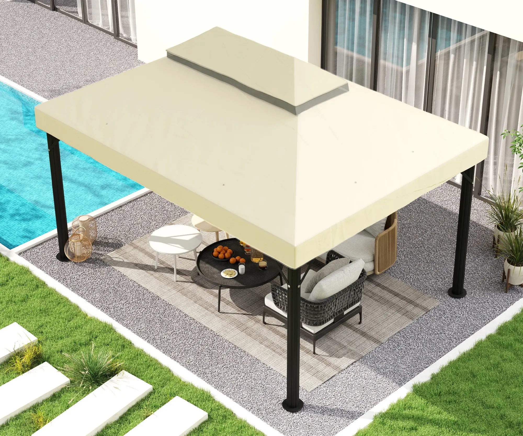 Copertina pentru foisor de gradina Outsunny 84C-535V00CW (White Cream) - 6