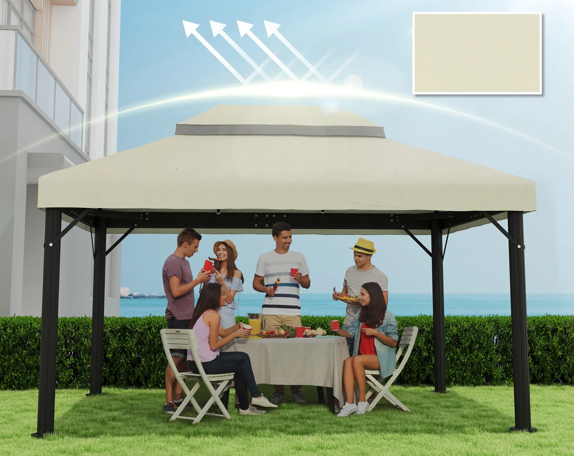 Copertina pentru foisor de gradina Outsunny 84C-535V00CW (White Cream) - 7