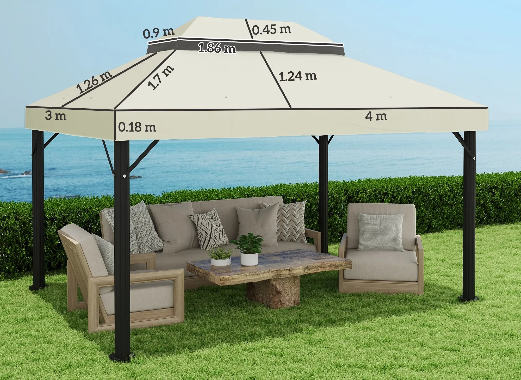 Copertina pentru foisor de gradina Outsunny 84C-535V00CW (White Cream) - 8