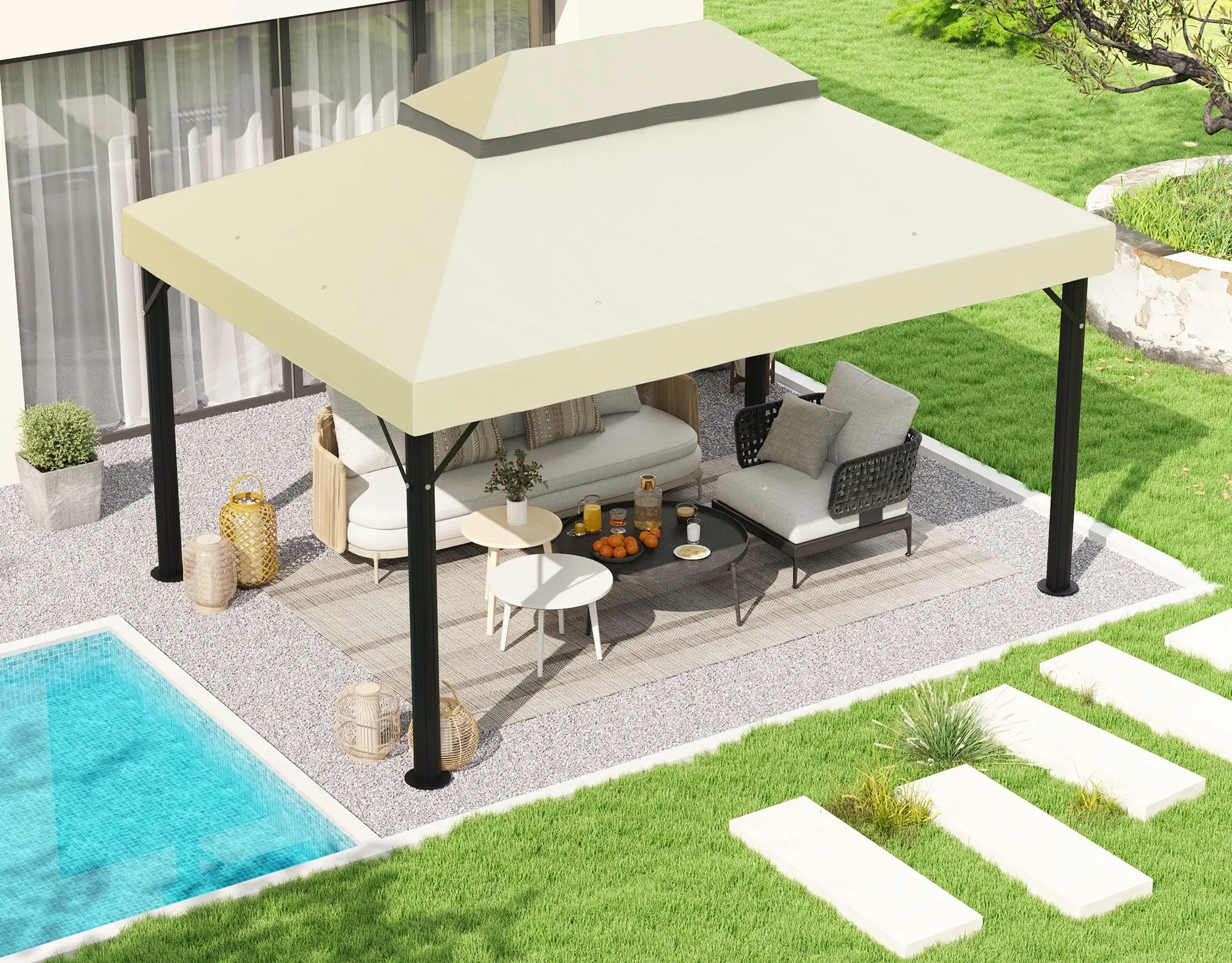 Copertina pentru foisor de gradina Outsunny 84C-535V00CW (White Cream) - 9