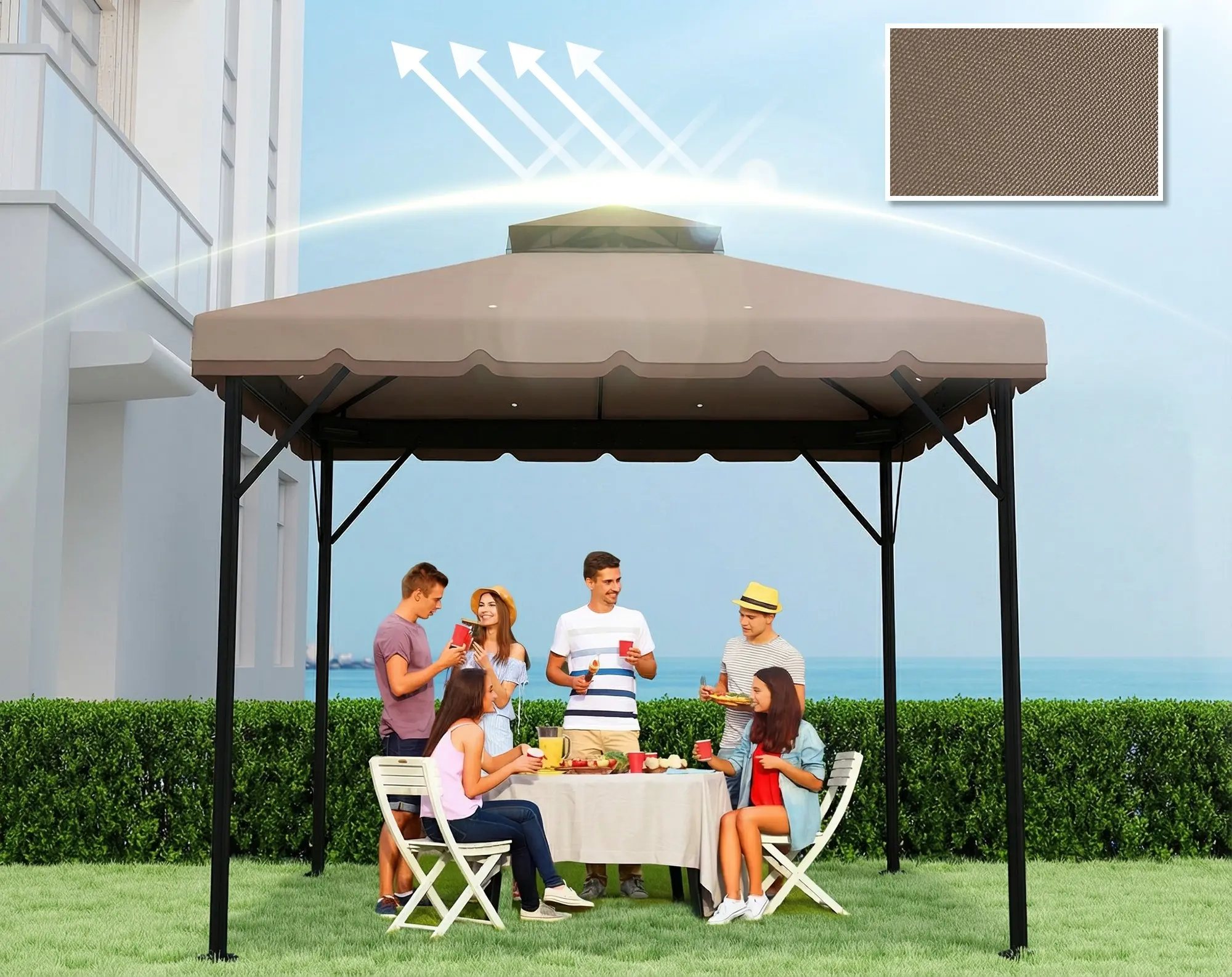 Тент на беседку Outsunny 84C-741V00KK (Cashmere/Brown) - 6