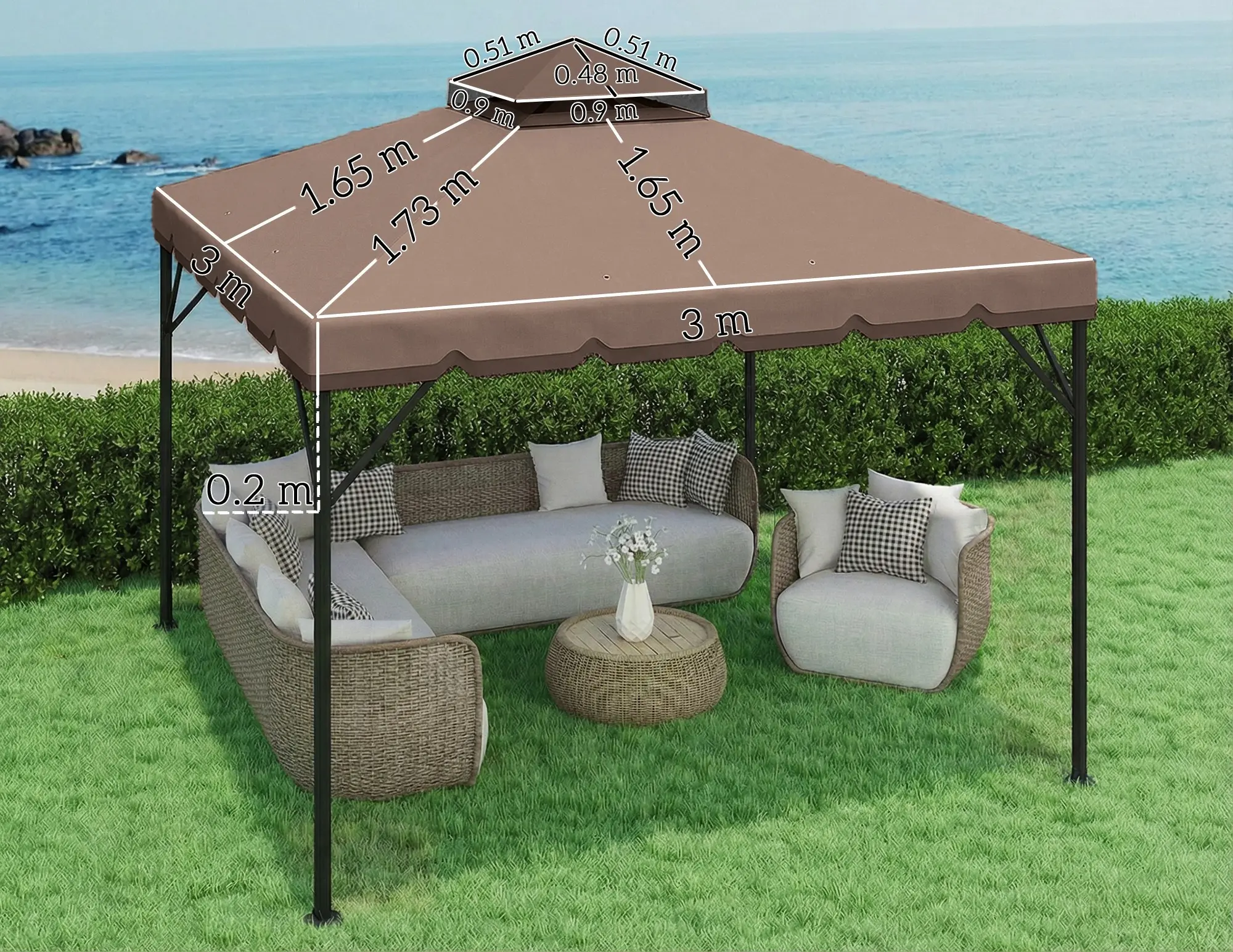 Тент на беседку Outsunny 84C-741V00KK (Cashmere/Brown) - 7