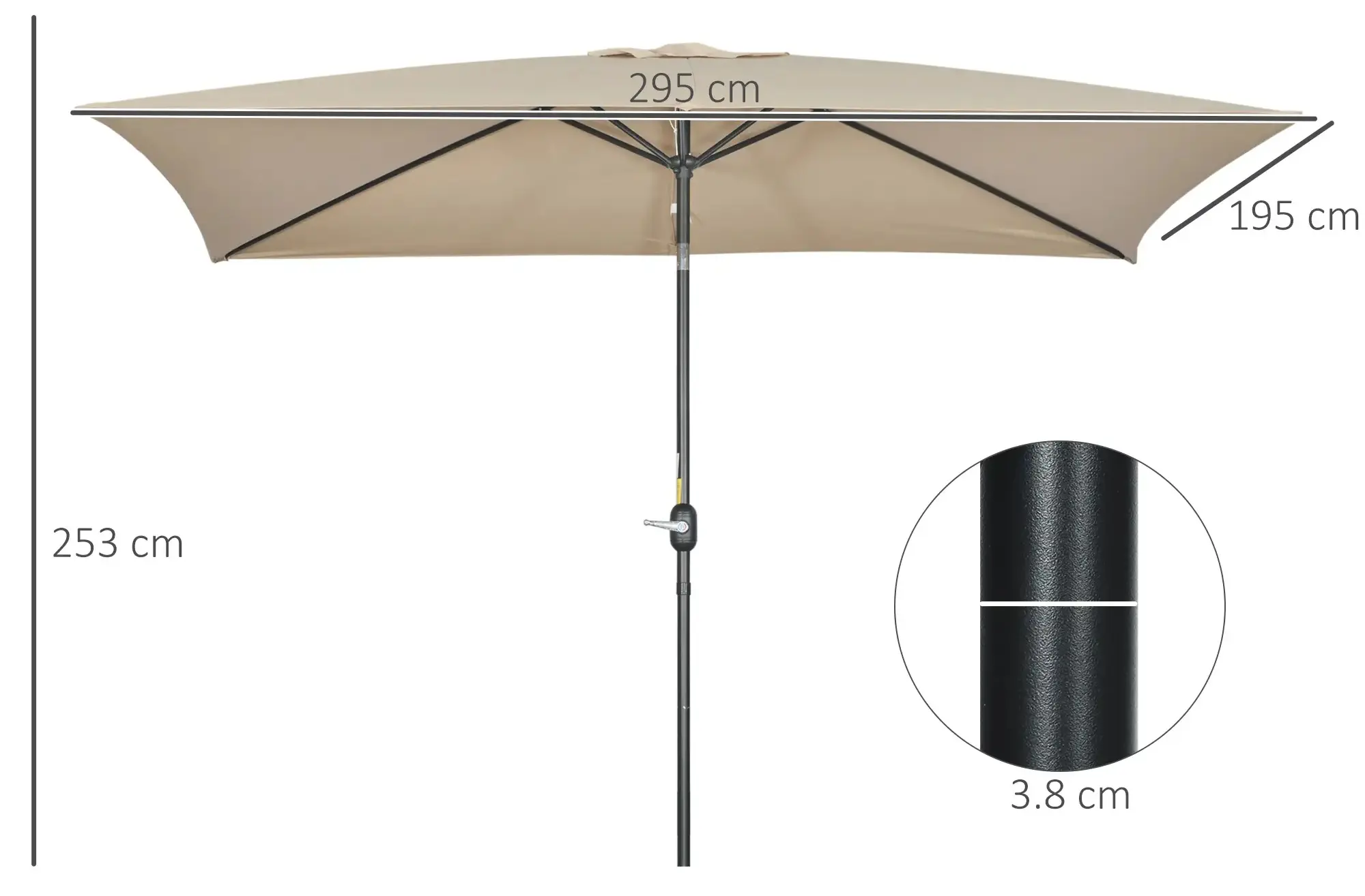 Зонт от солнца Outsunny 84D-013V00KK (Khaki) - 5