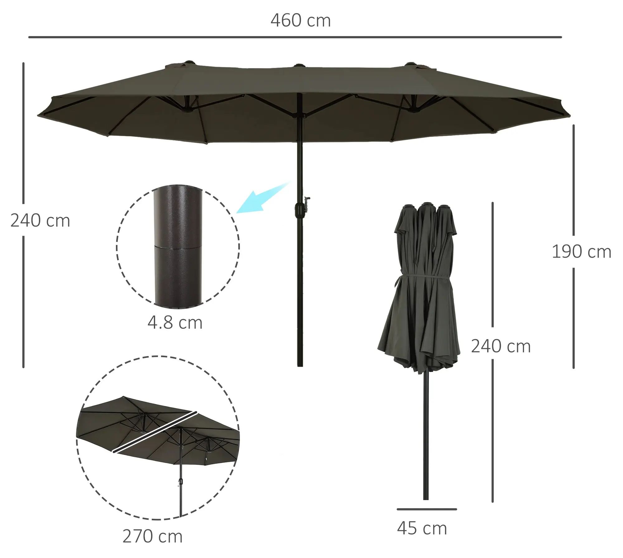Зонт от солнца Outsunny 84D-030V01GY (Grey) - 3