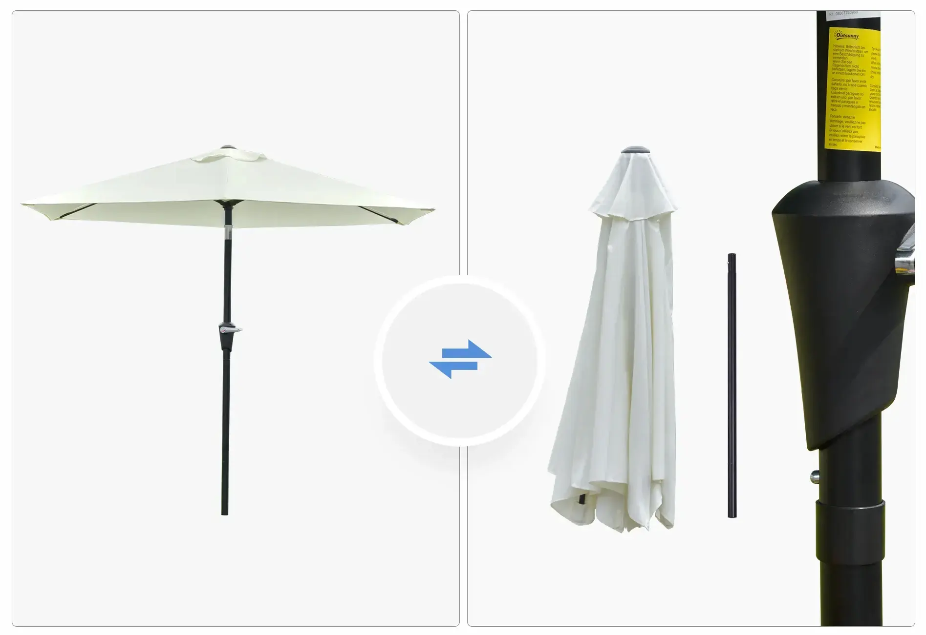 Umbrela de soare Outsunny 84D-117CW (Cream White) - 6