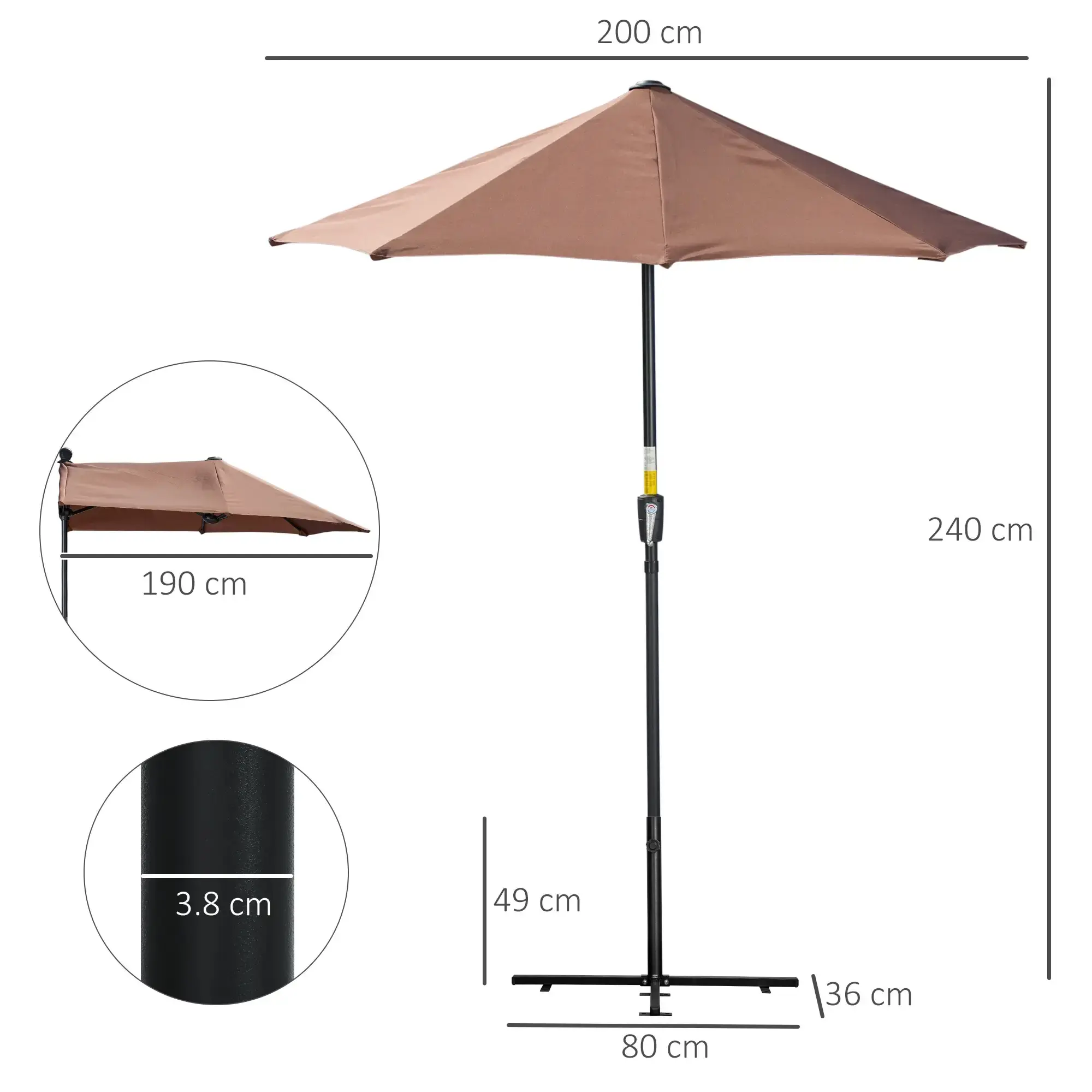 Umbrela de soare Outsunny 84D-175V00CF (Coffee) - 3