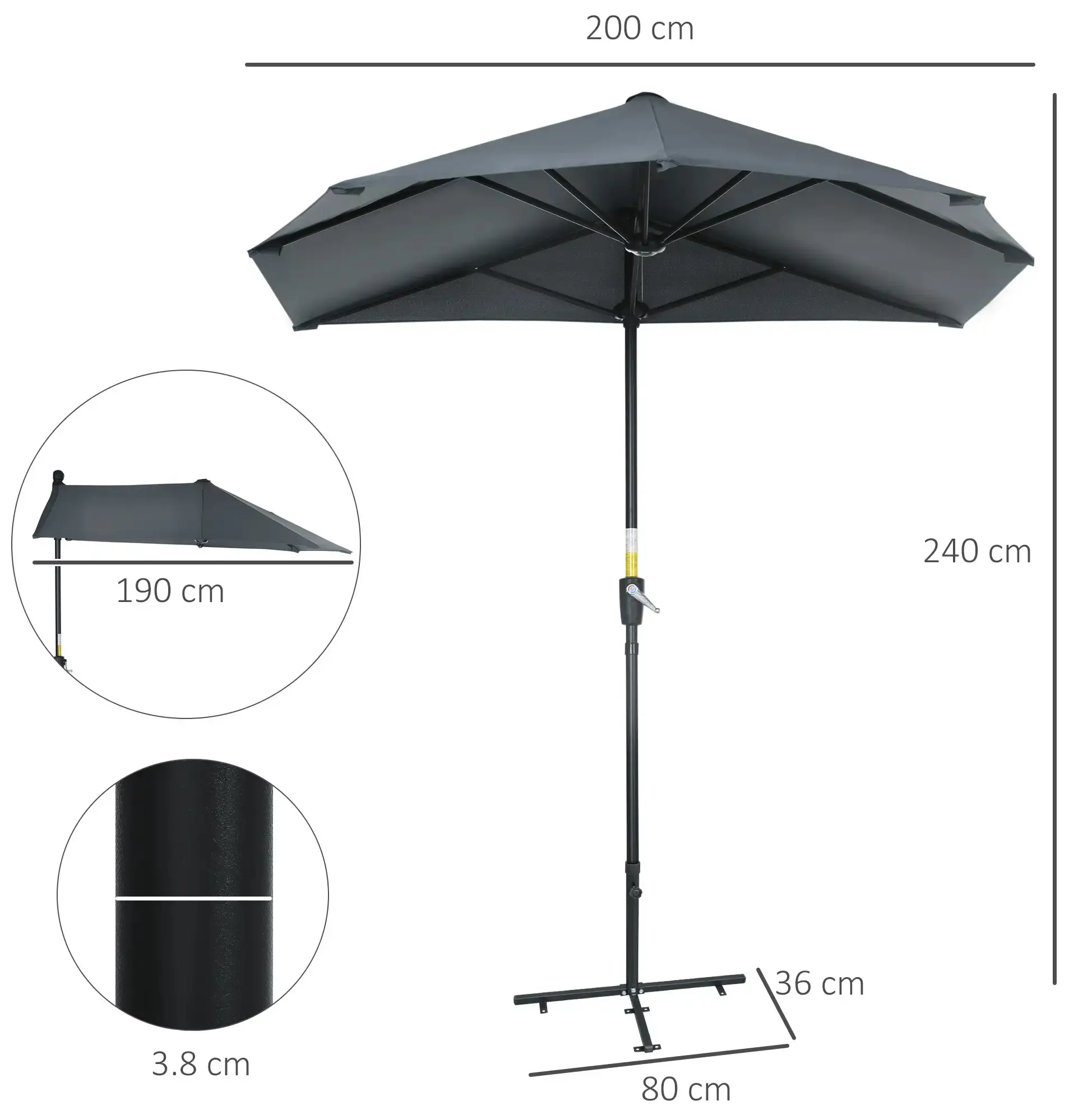 Зонт от солнца Outsunny 84D-175V00GY (Grey) - 3