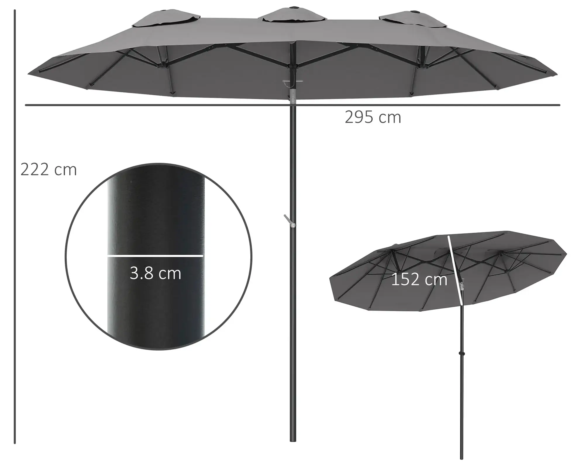 Зонт от солнца Outsunny 84D-217V00GY (Grey) - 3