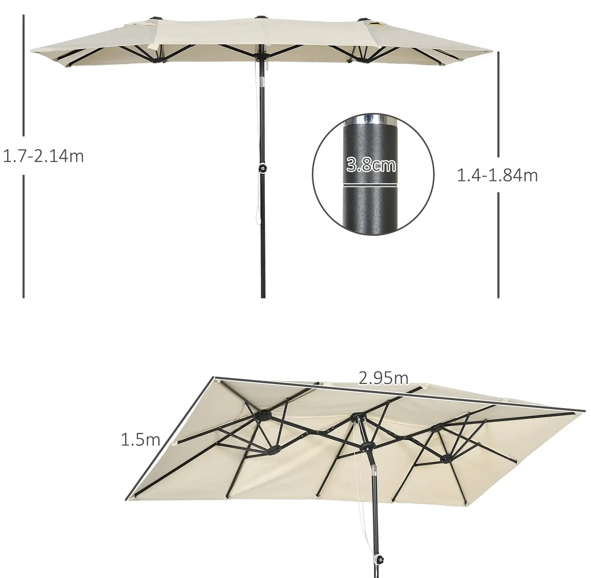 Зонт от солнца Outsunny 84D-324V00CW (Cream) - 7