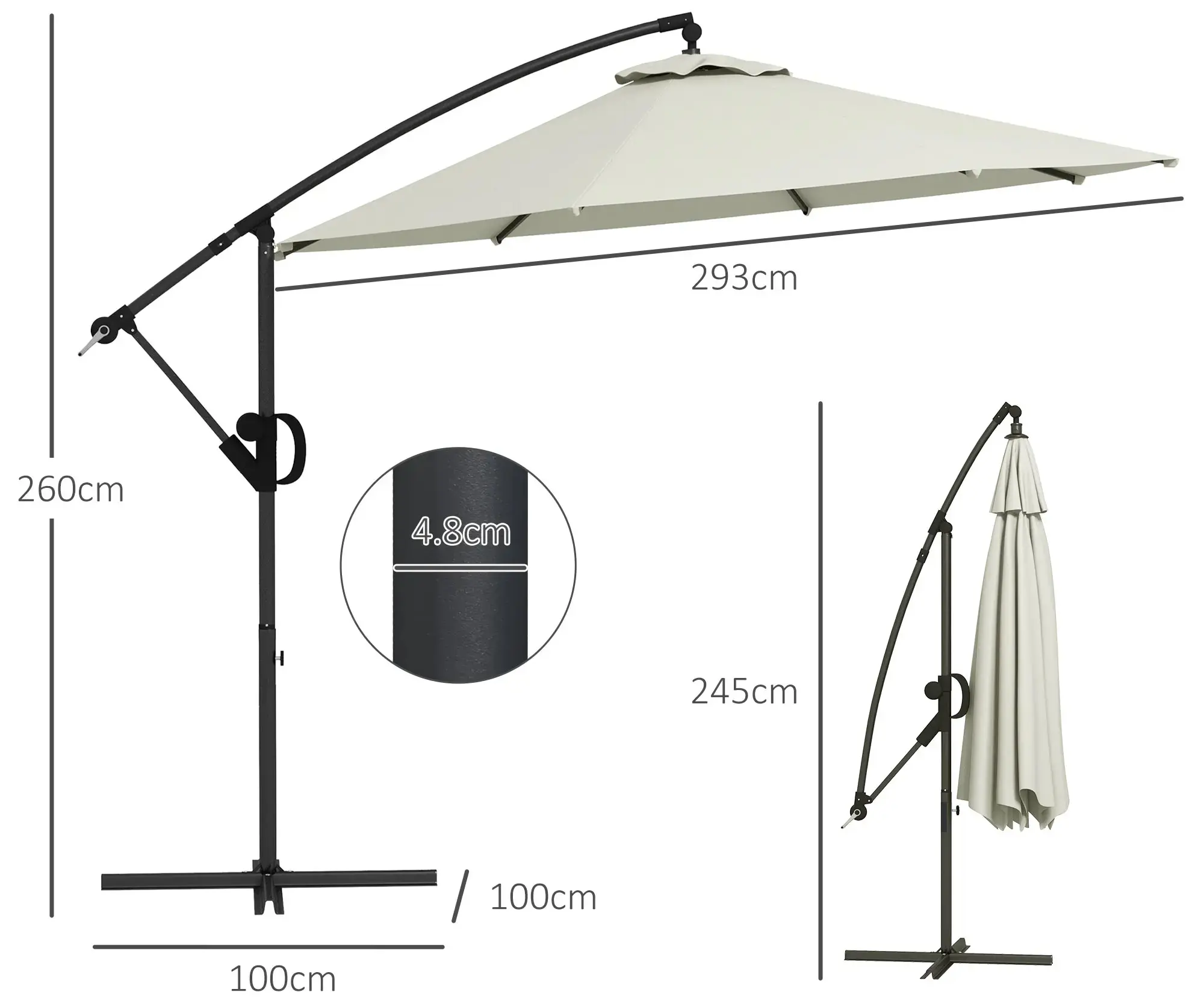 Umbrela de soare Outsunny 84D-331V00CW (Cream White)