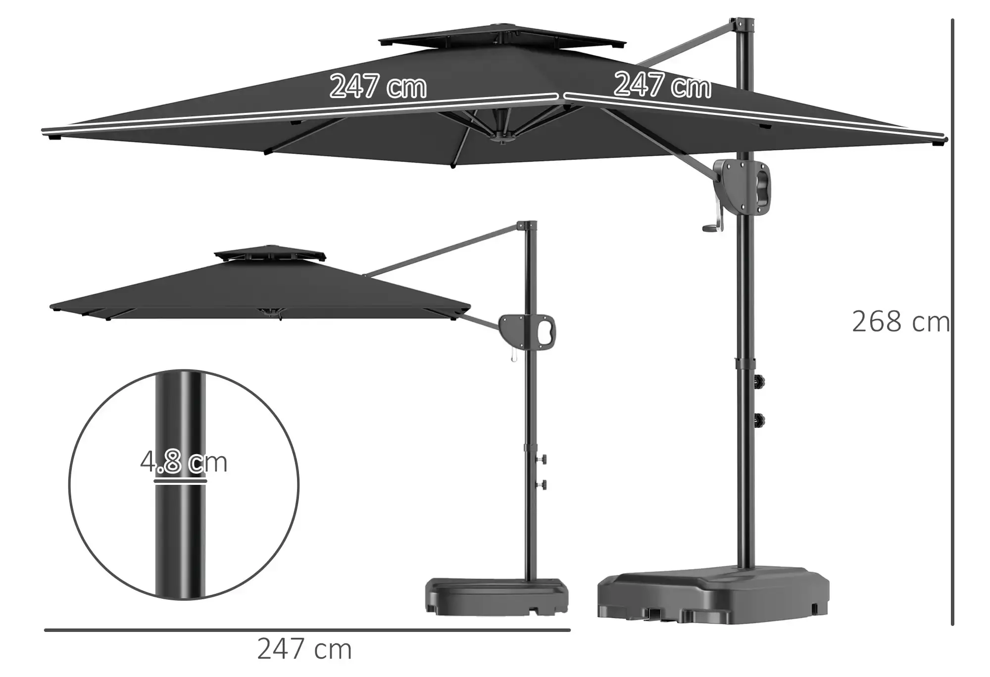Зонт от солнца Outsunny 84D-341V00CG (Grey) - 3