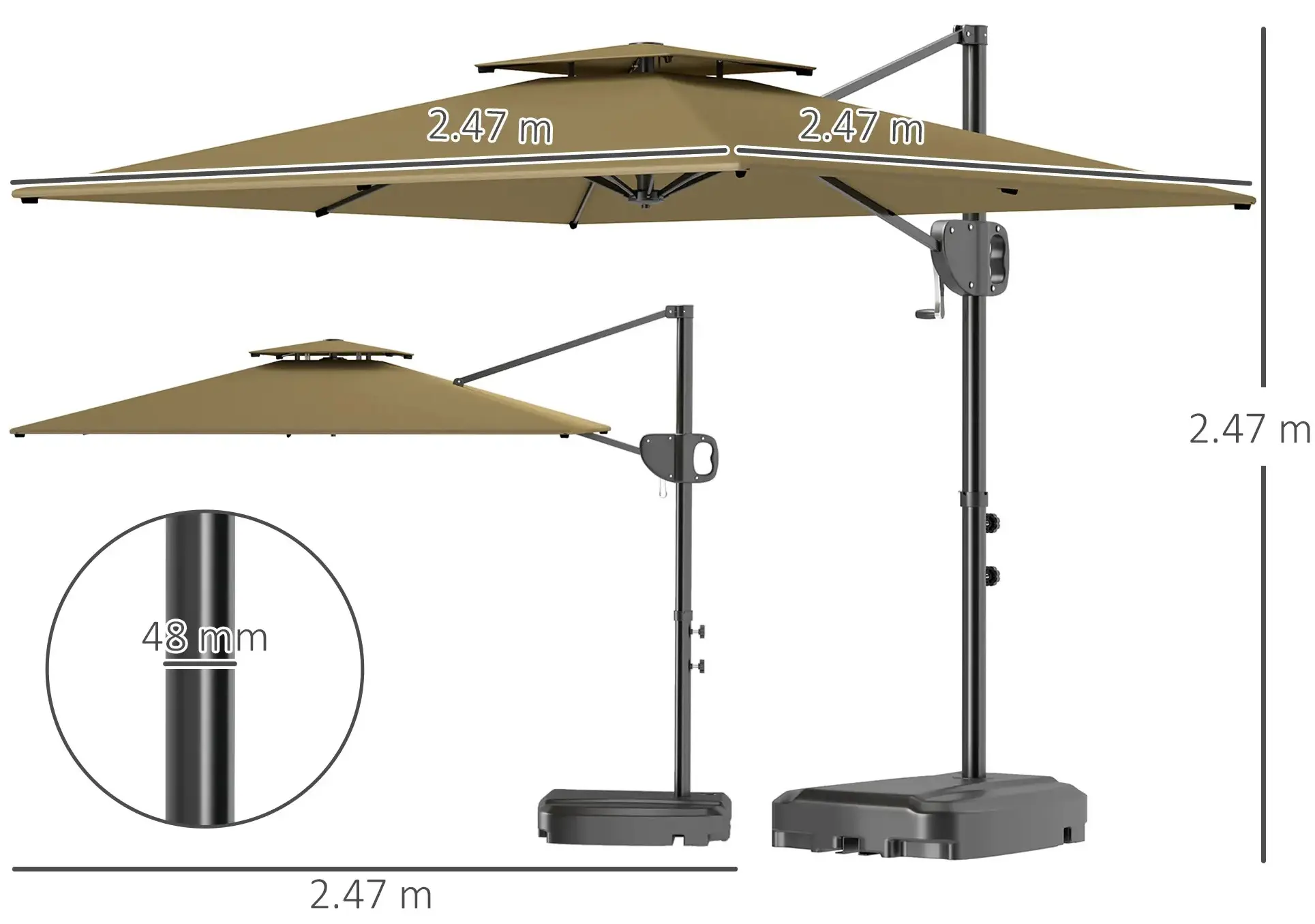 Зонт от солнца Outsunny 84D-341V00KK (Khaki) - 3