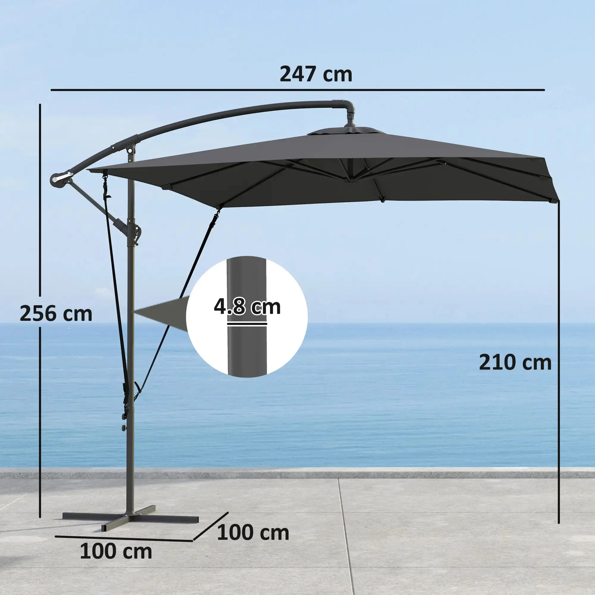 Зонт от солнца Outsunny 84D-396V00CG (Dark Grey) - 7