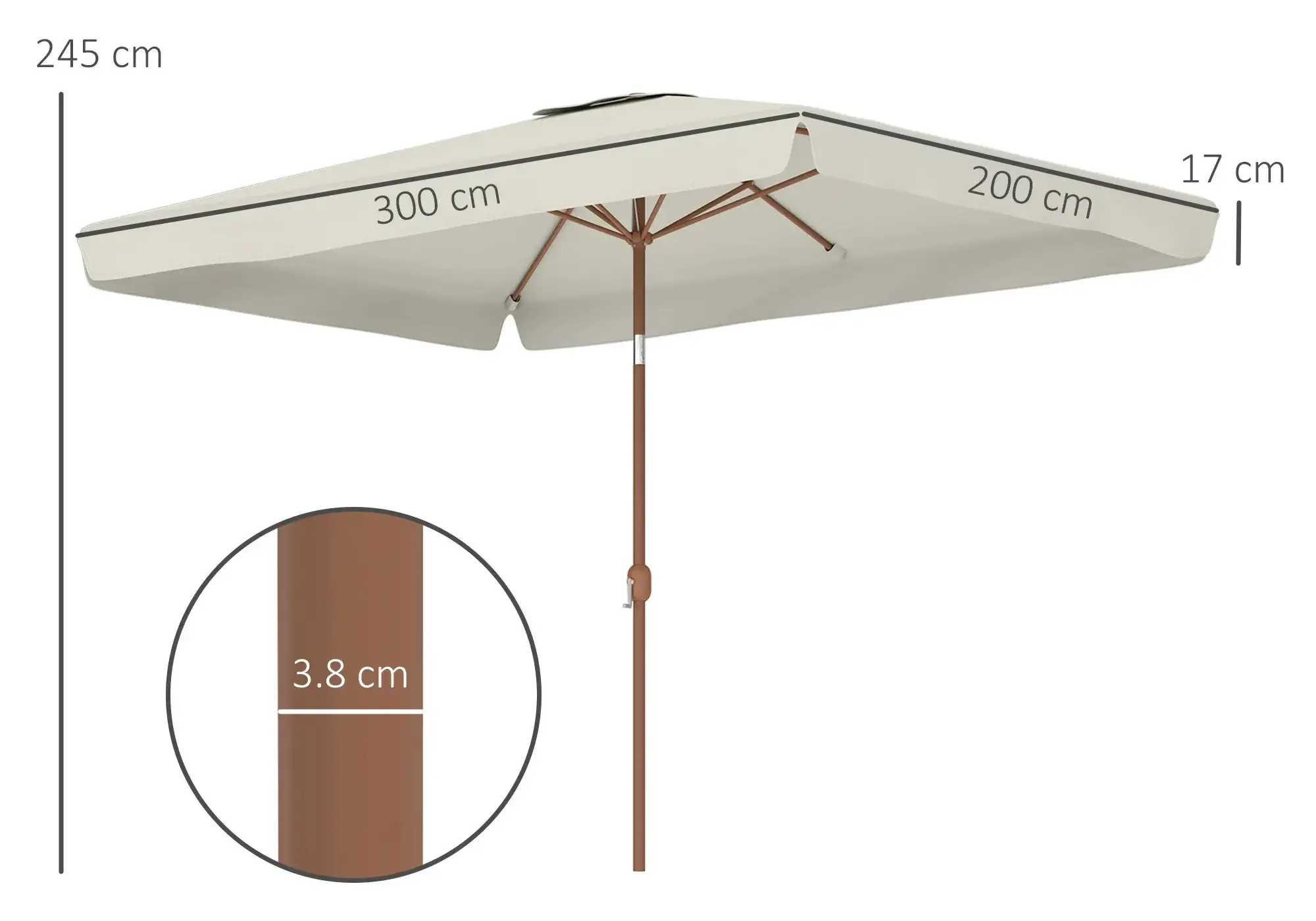 Зонт от солнца Outsunny 84D-420V00CW (Cream White) - 3