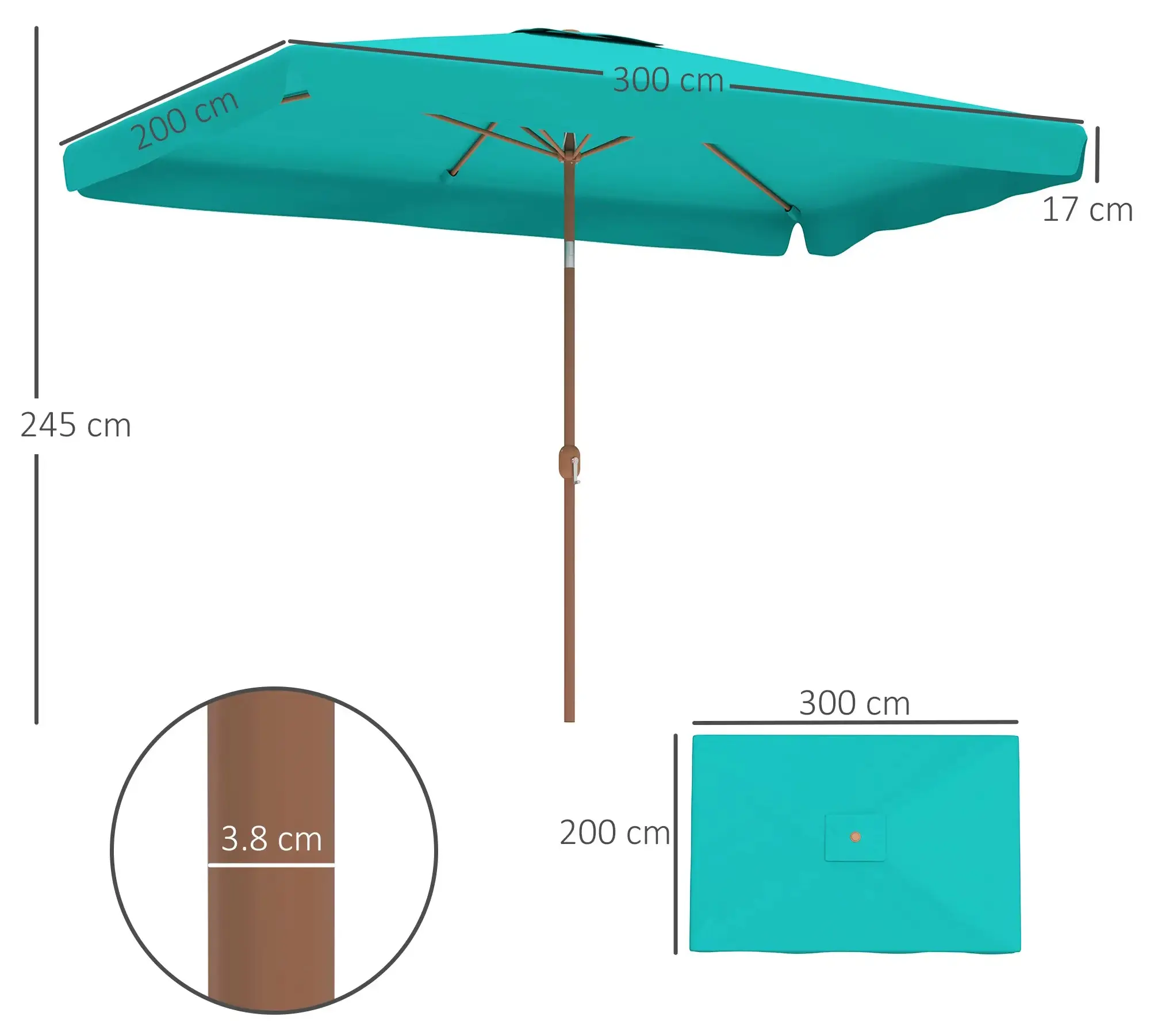 Umbrela de soare Outsunny 84D-420V00TU (Turquoise) - 3