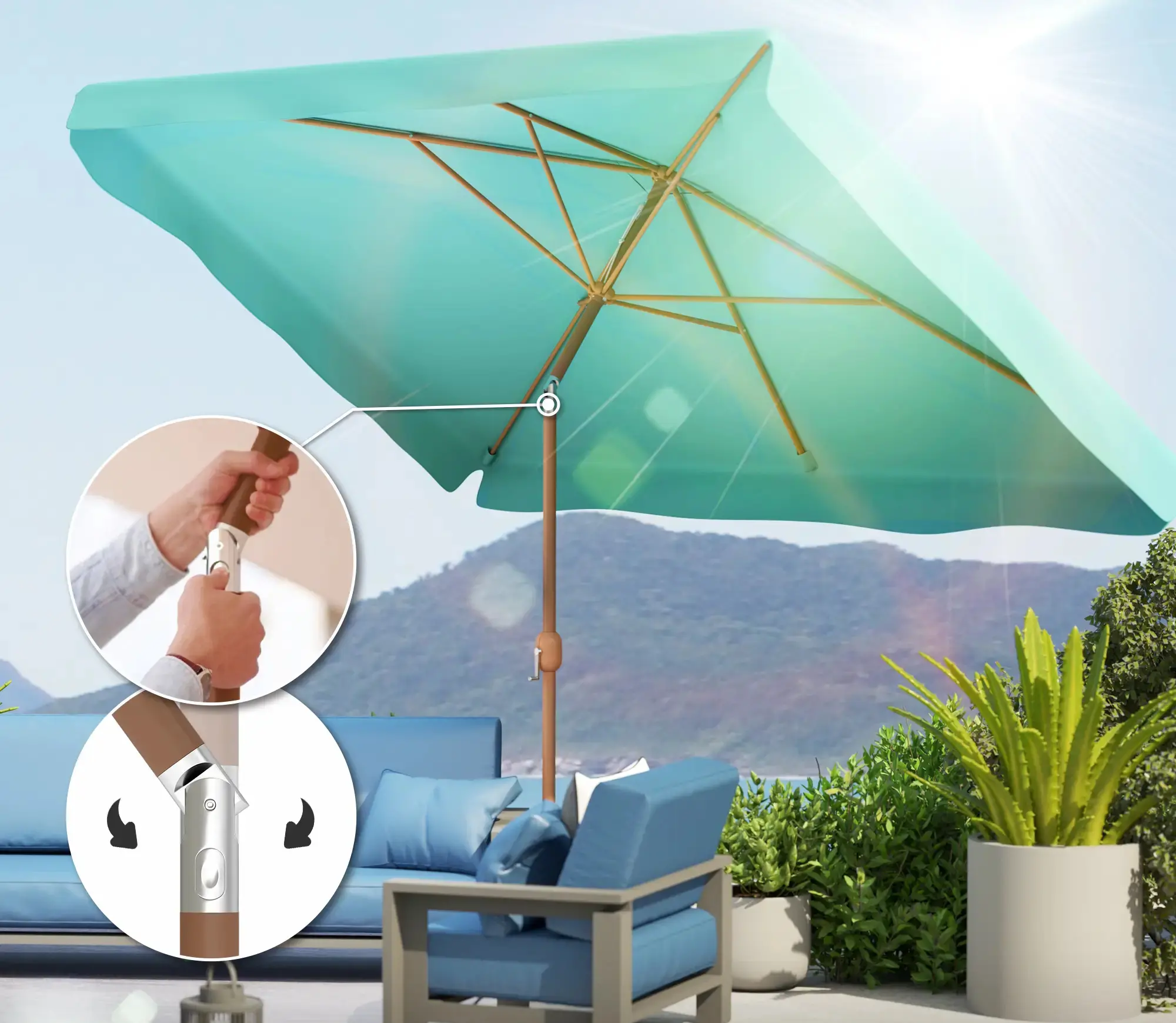 Umbrela de soare Outsunny 84D-420V00TU (Turquoise) - 4