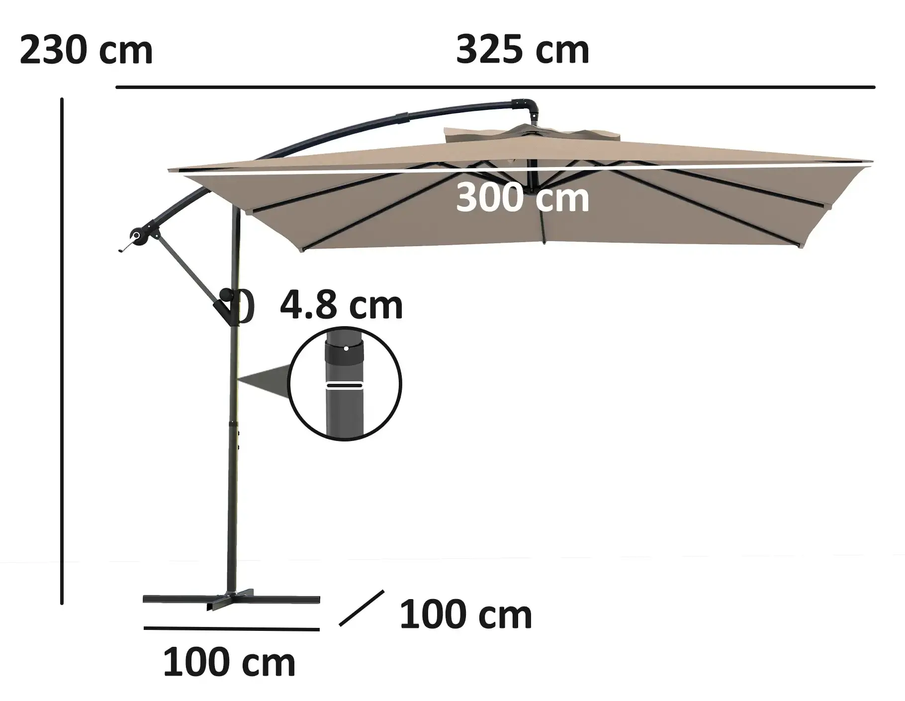 Зонт от солнца Outsunny 84D-423V00KK (Khaki) - 3