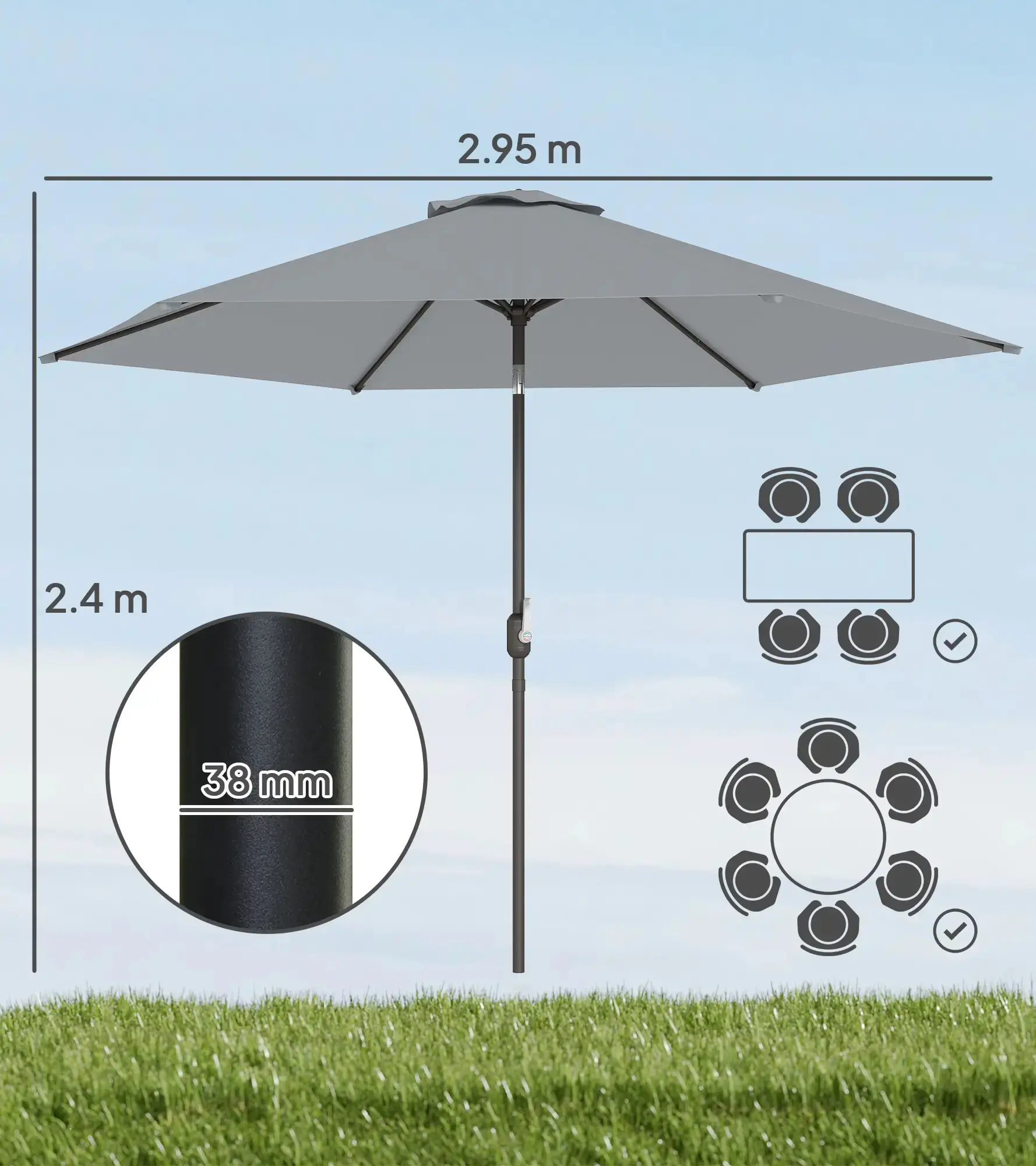 Зонт от солнца Outsunny 84D-499V00GY (Grey) - 2