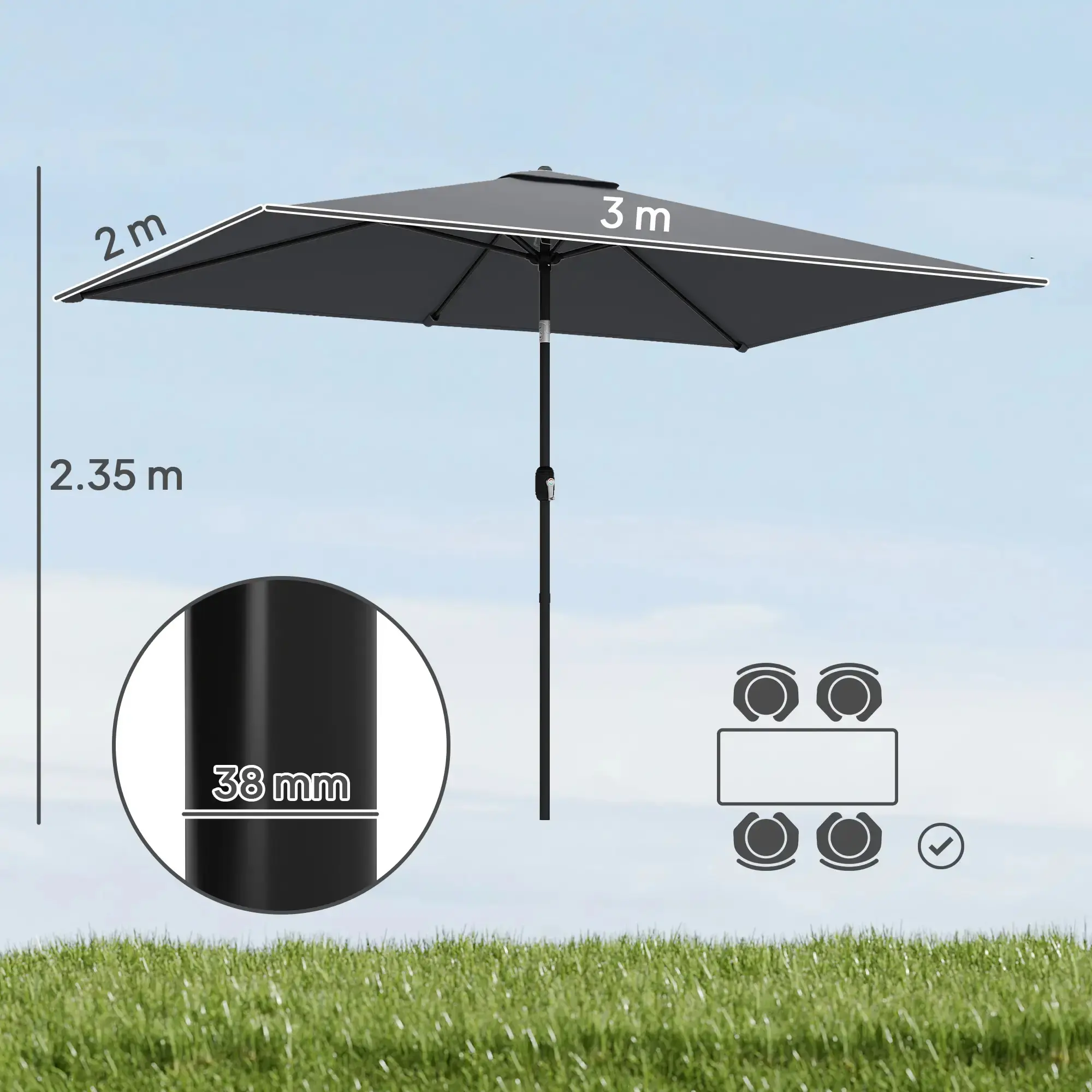 Umbrela de soare Outsunny 84D-501V00CG (Dark Grey) - 3