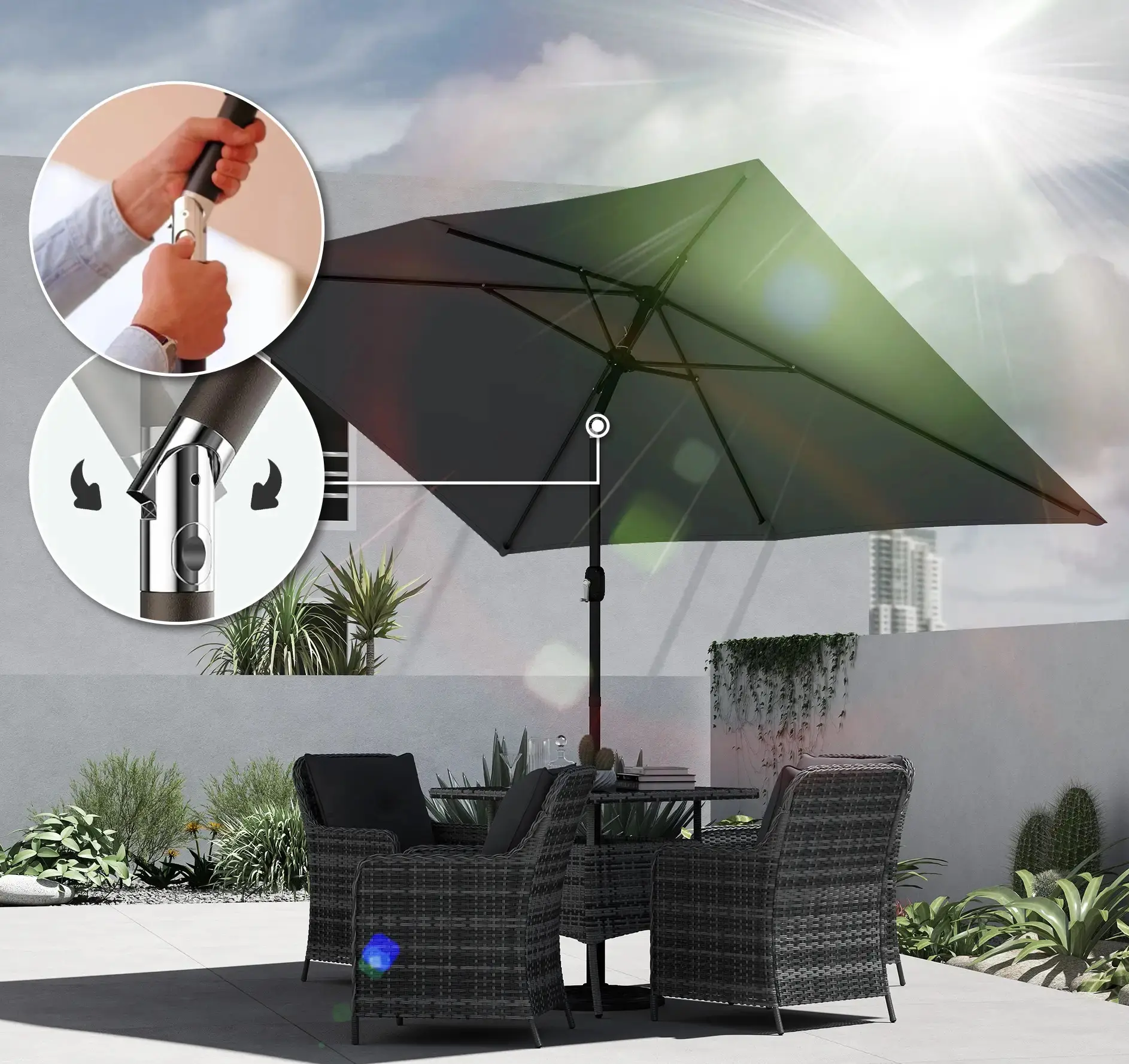 Umbrela de soare Outsunny 84D-501V00CG (Dark Grey) - 4