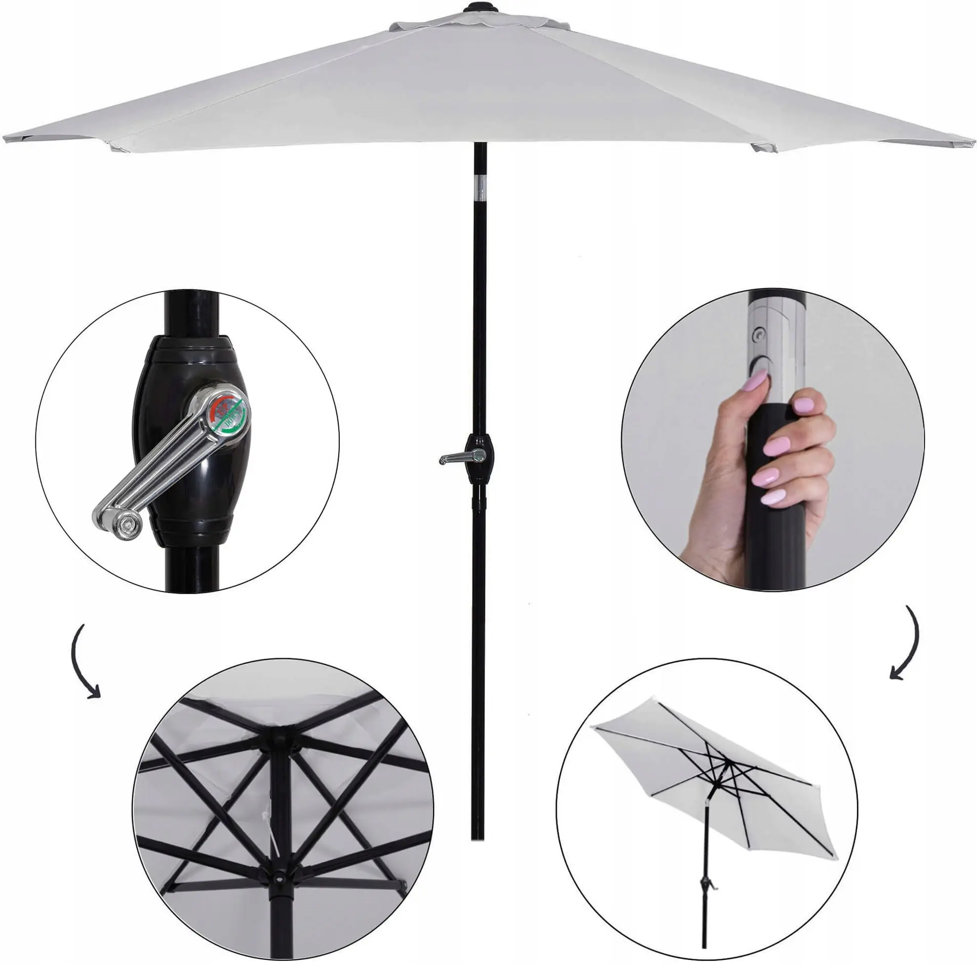 Umbrela de soare Springos Sunny GU0022 (Light Gray) - 5