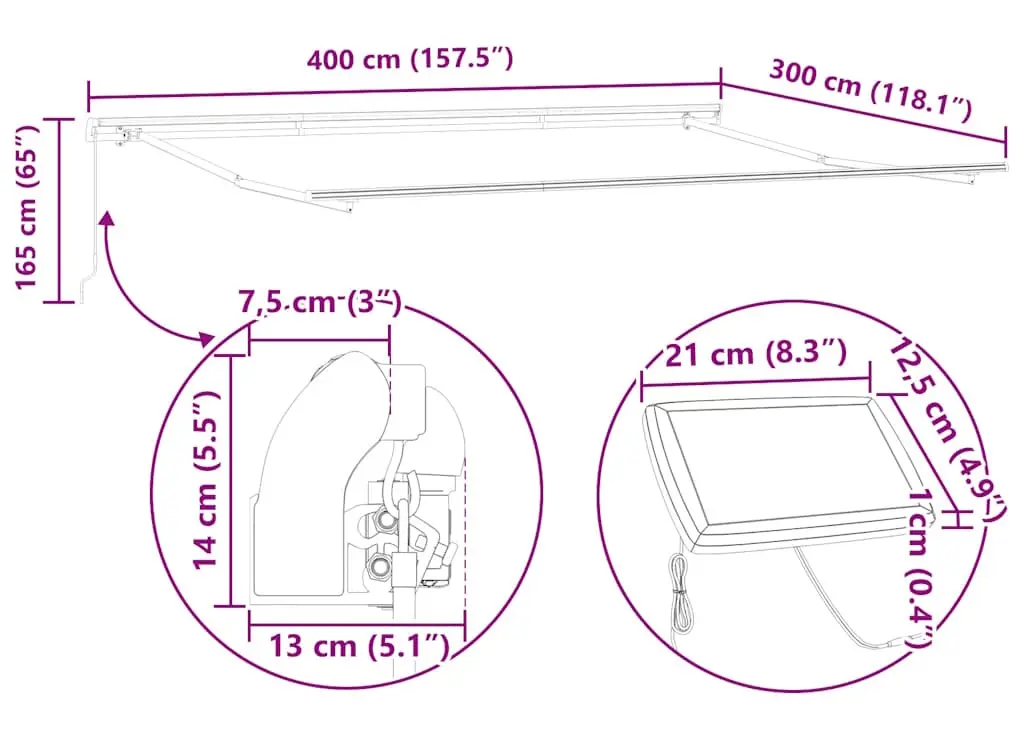 Copertina retractabila VidaXL 3310231 LED 400x300 (Anthracite/White) - 9