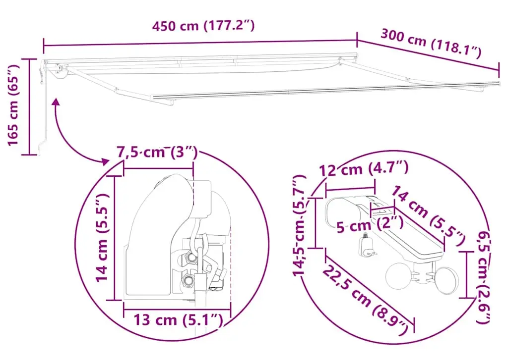 Маркиза выдвижная VidaXL 3310236 LED (Anthracite/White) - 9