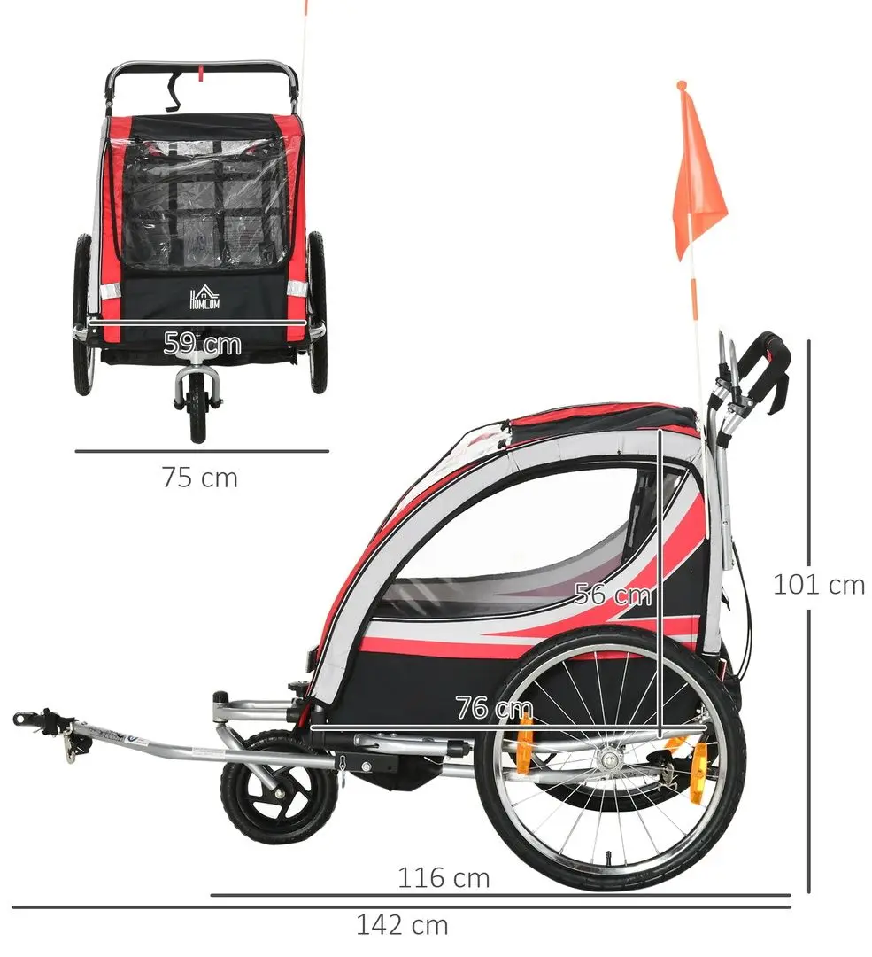 Прицеп велосипедный 2в1 Homcom 440-026RD (Black/Red)