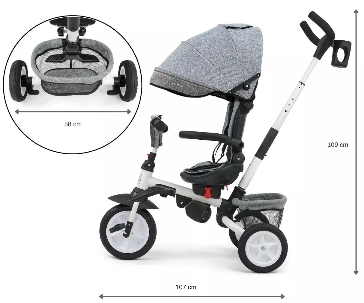 Tricicleta 6in1 Milly Mally Stanley Rubber (Grey) - 14