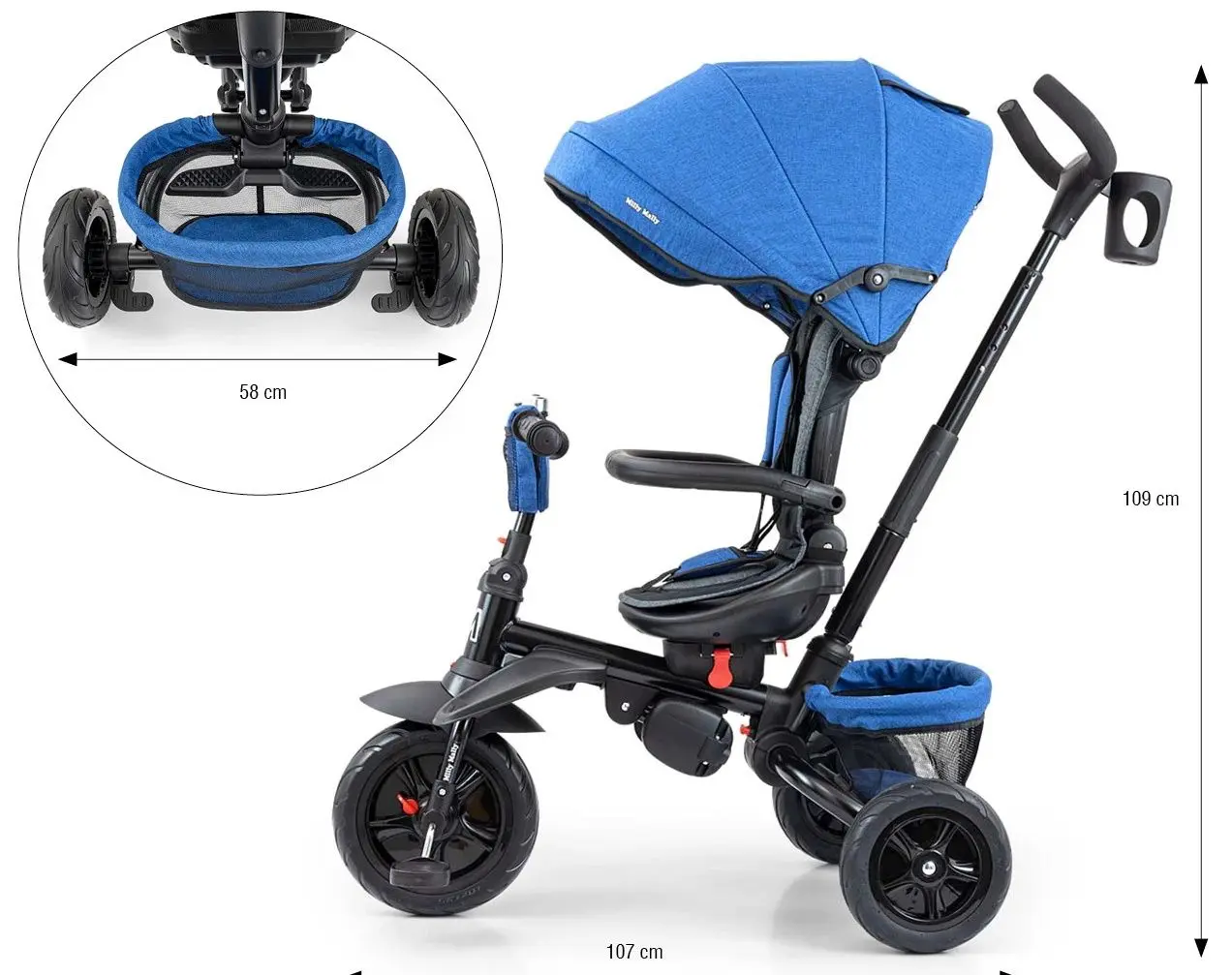 Tricicleta 6in1 Milly Mally Stanley Rubber (Navy/Black) - 16
