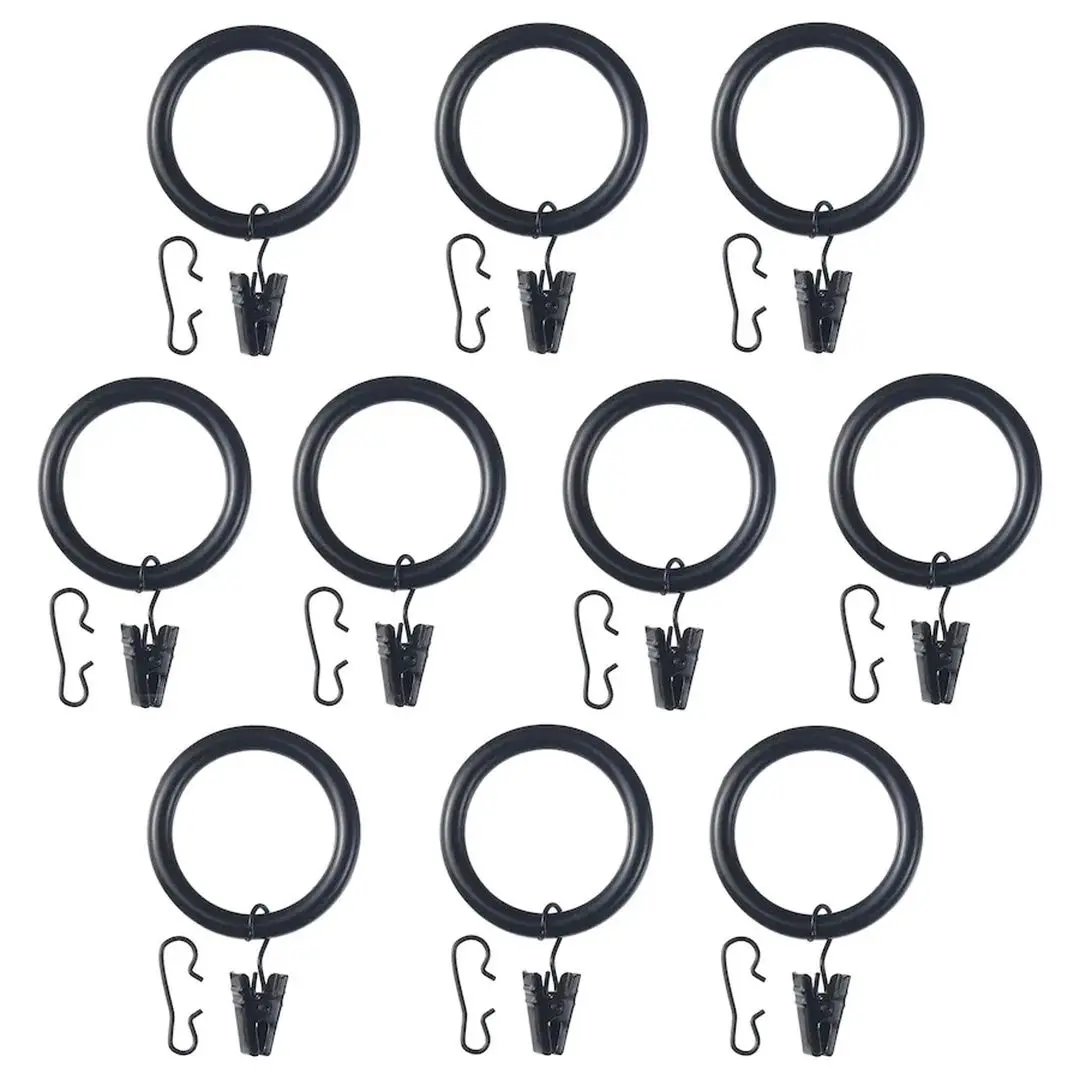 Set inele perdea Ikea Syrlig cu clips si carlig 38mm (Negru)