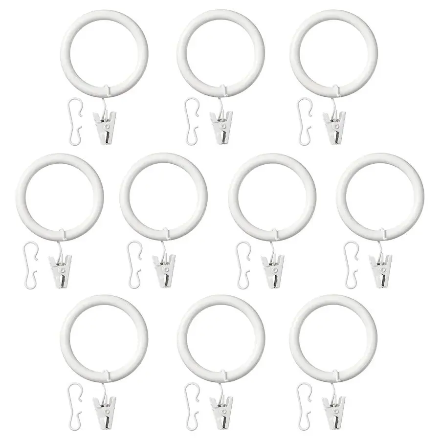 Set inele perdea cu clips si carlig Ikea Syrlig 38mm (Alb)