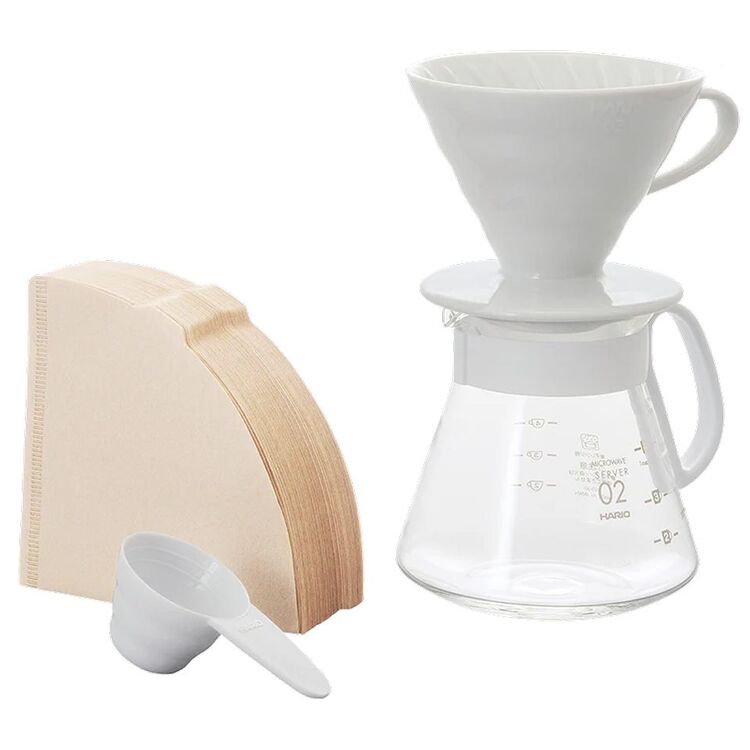 Set de cafea Hario V60 XVDD-3012W (White/Transparent)