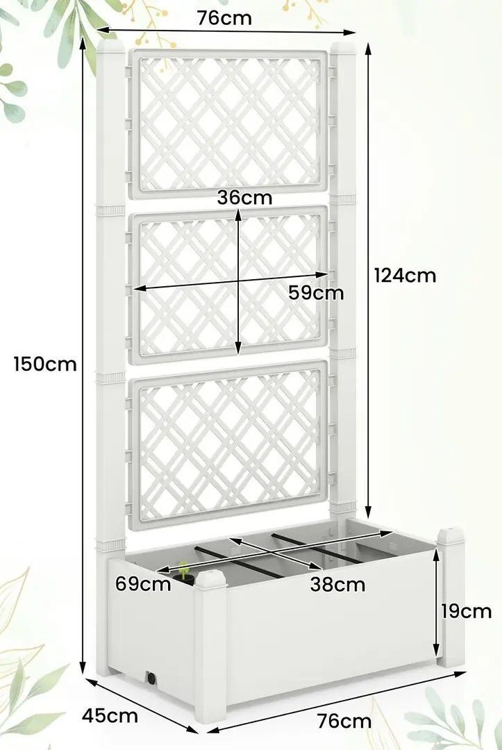 Jardiniera de flori + spalier Costway GT4185WH (White)