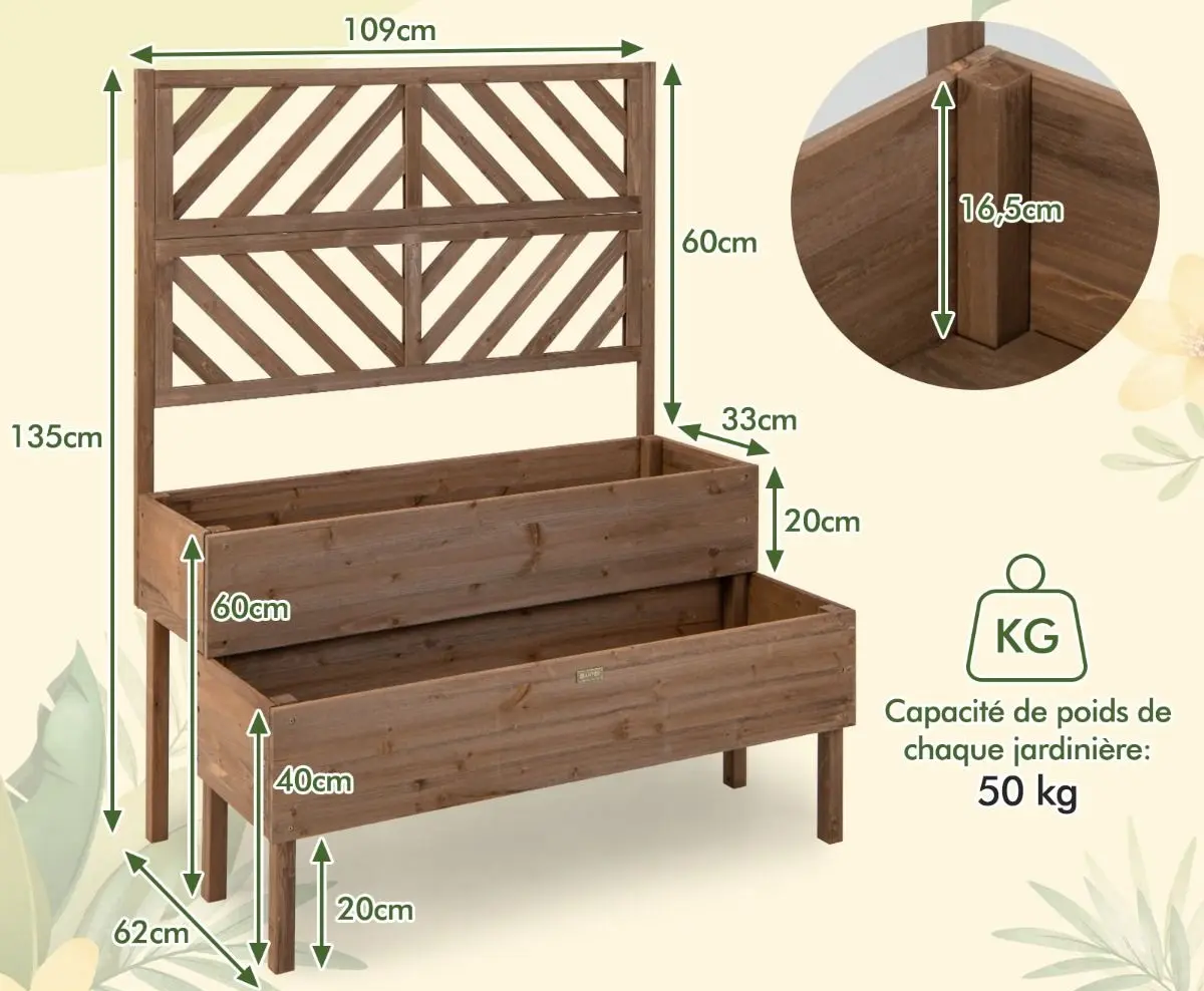 Jardiniera de flori + spalier Costway GT4265CF (Brown)