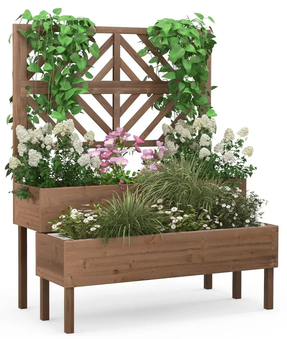 Jardiniera de flori + spalier Costway GT4265CF (Brown)