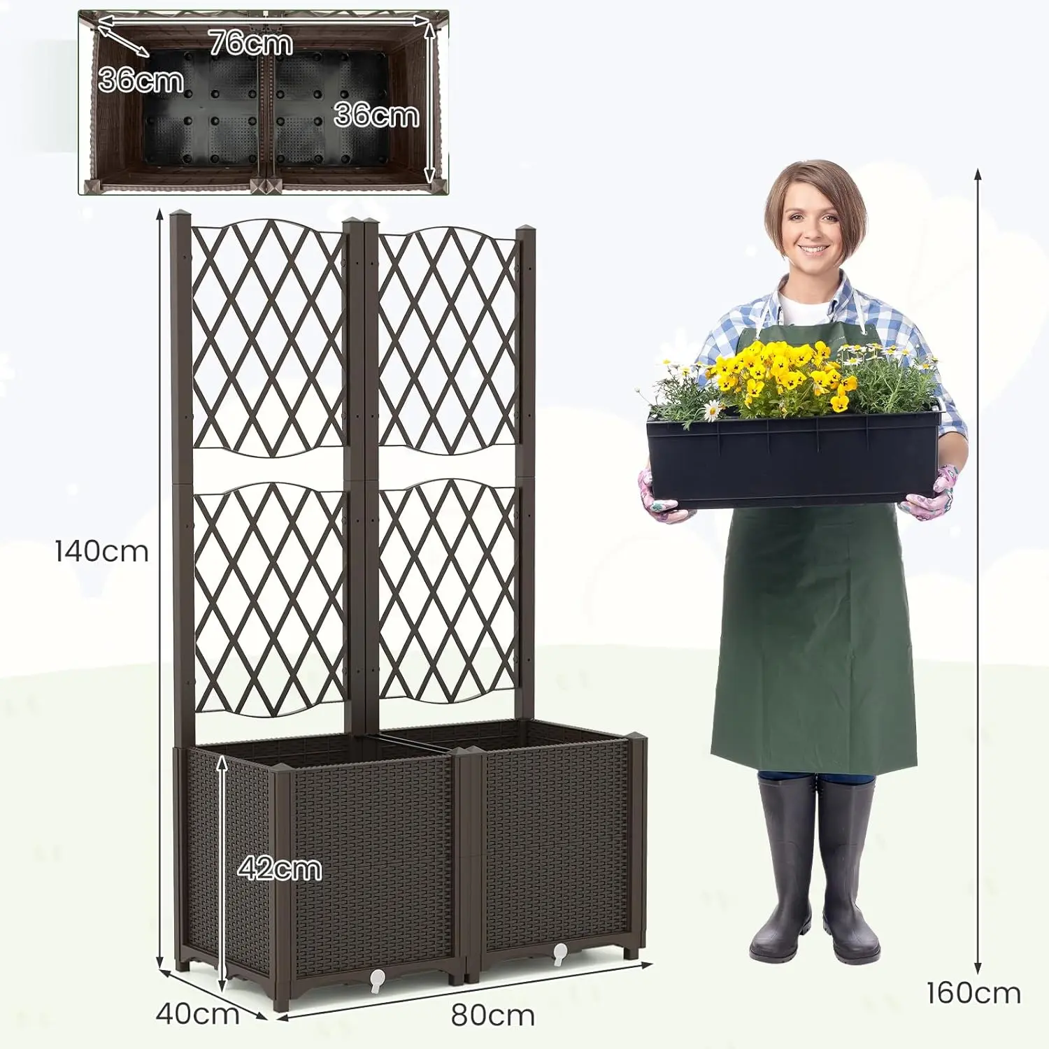 Jardiniera de flori + spalier Costway GT4394CF (Brown) - 2