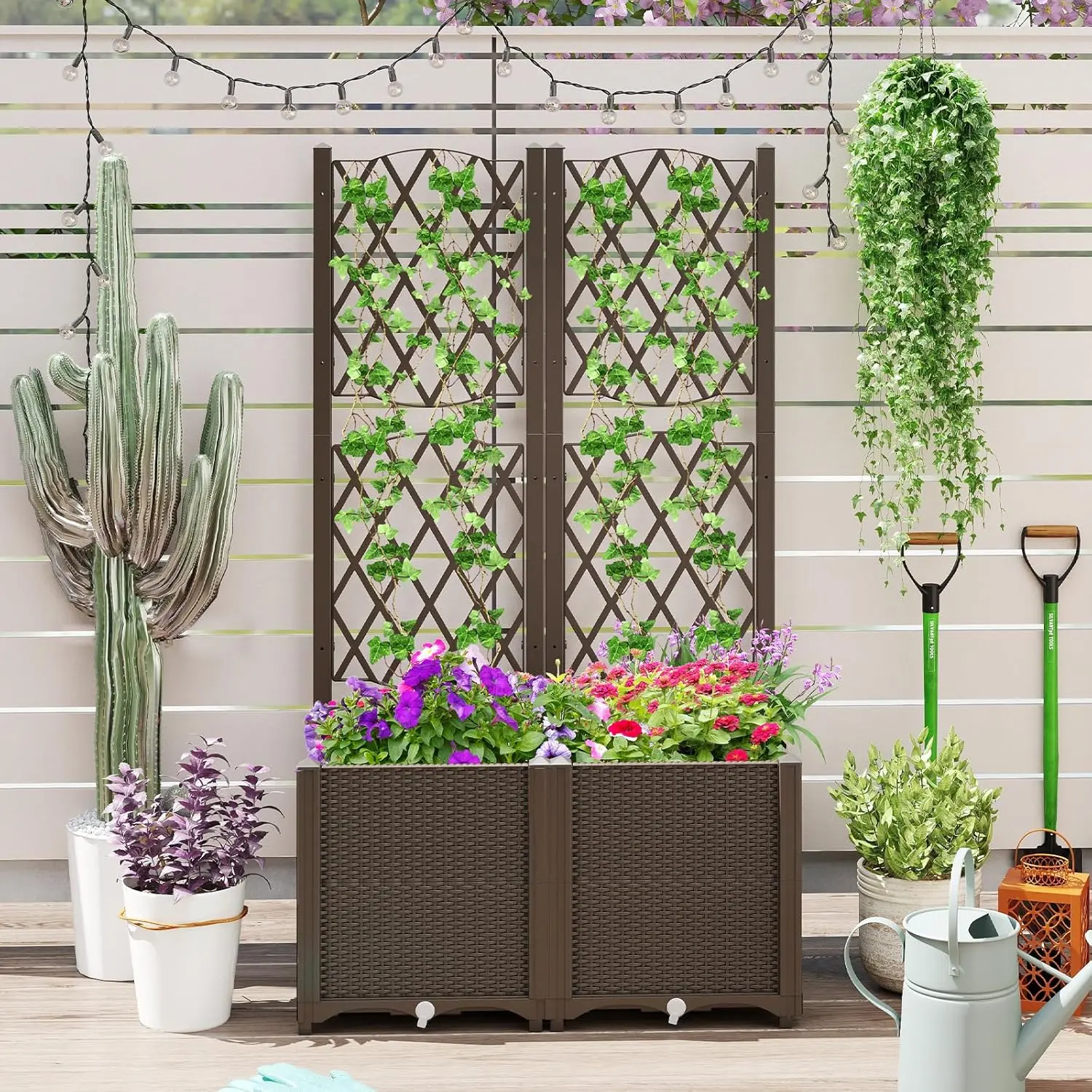 Jardiniera de flori + spalier Costway GT4394CF (Brown) - 3