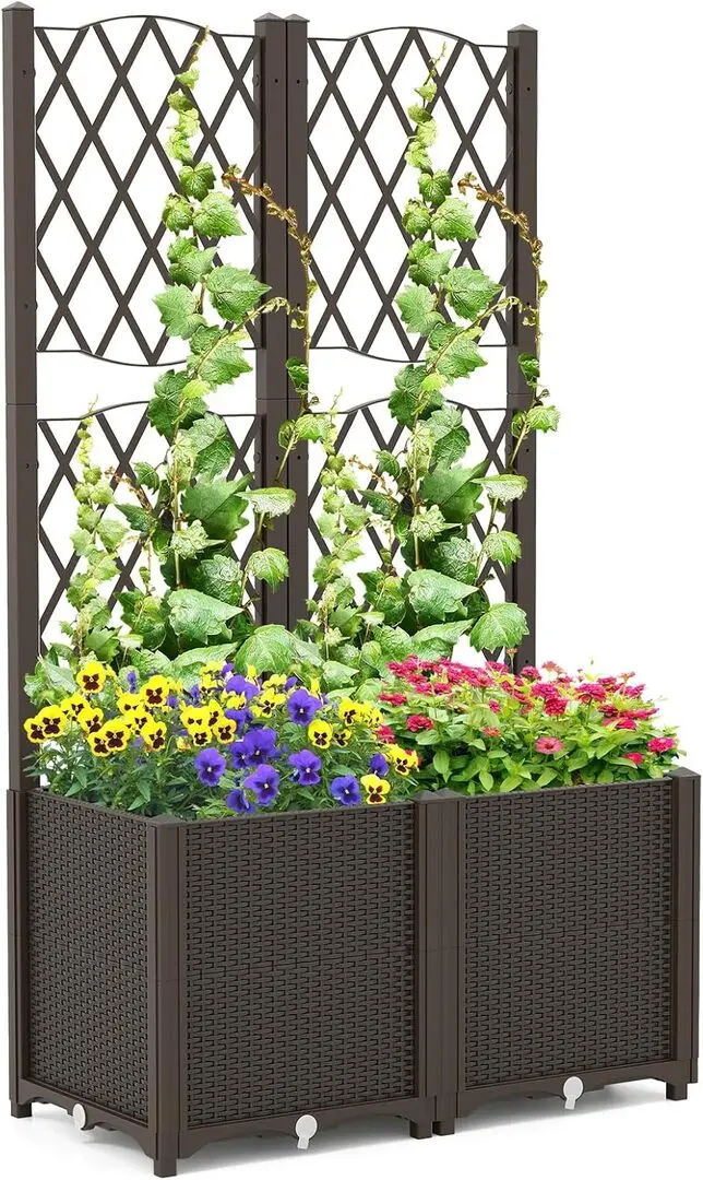 Jardiniera de flori + spalier Costway GT4394CF (Brown)