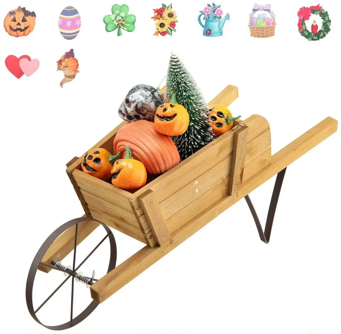 Carucior decorativ pentru flori Costway TA10022CF (Natural)