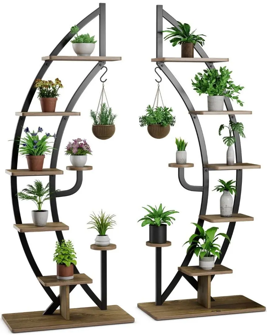 Set de etajere pentru flori Costway HZ10079NA-2 (Wood/Black)
