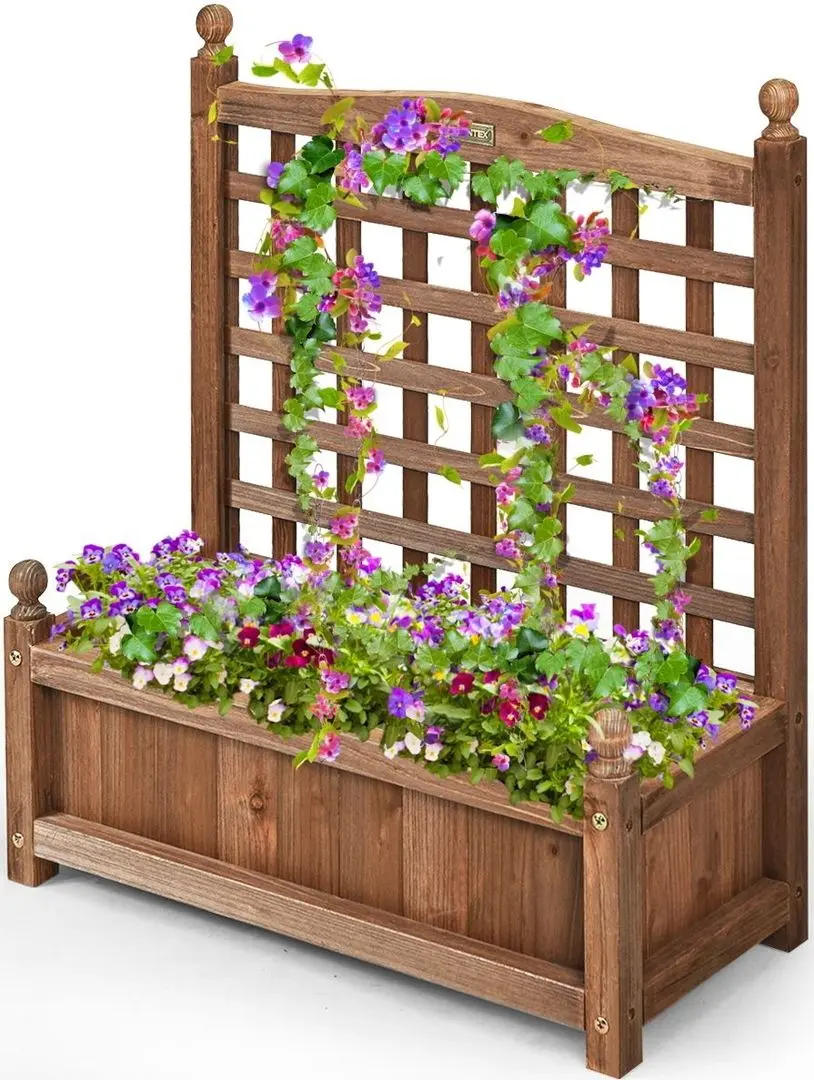 Jardiniera de flori + spalier Costway GT3429 (Dark Brown)