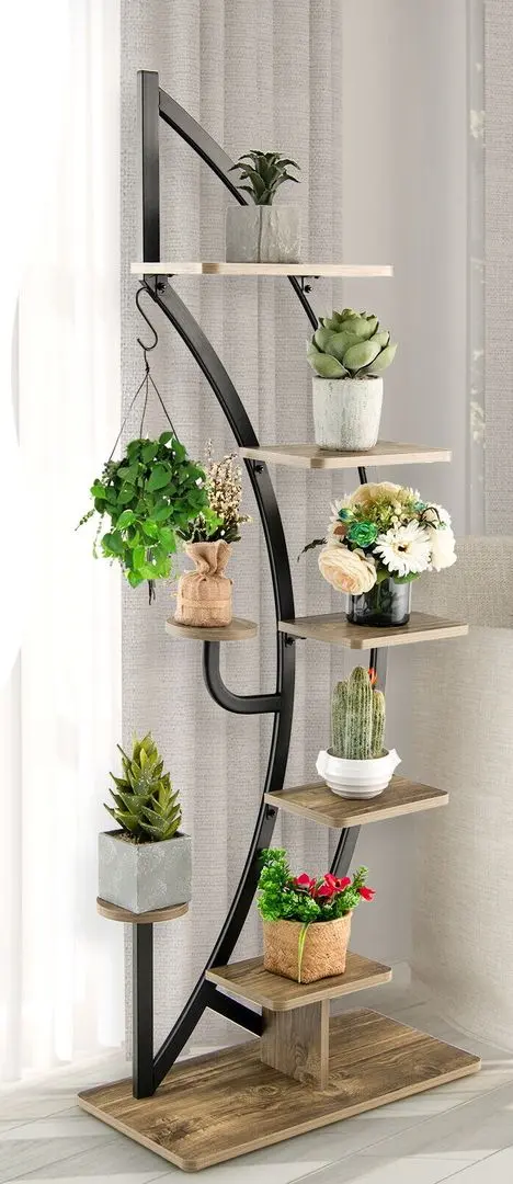 Etajera pentru flori Costway HZ10079NA (Wood/Black)