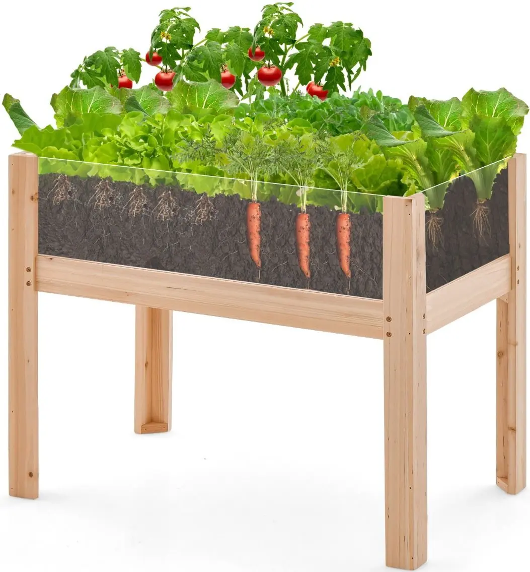 Pat de gradina inaltat Costway GT4062NA (Natural) - 2