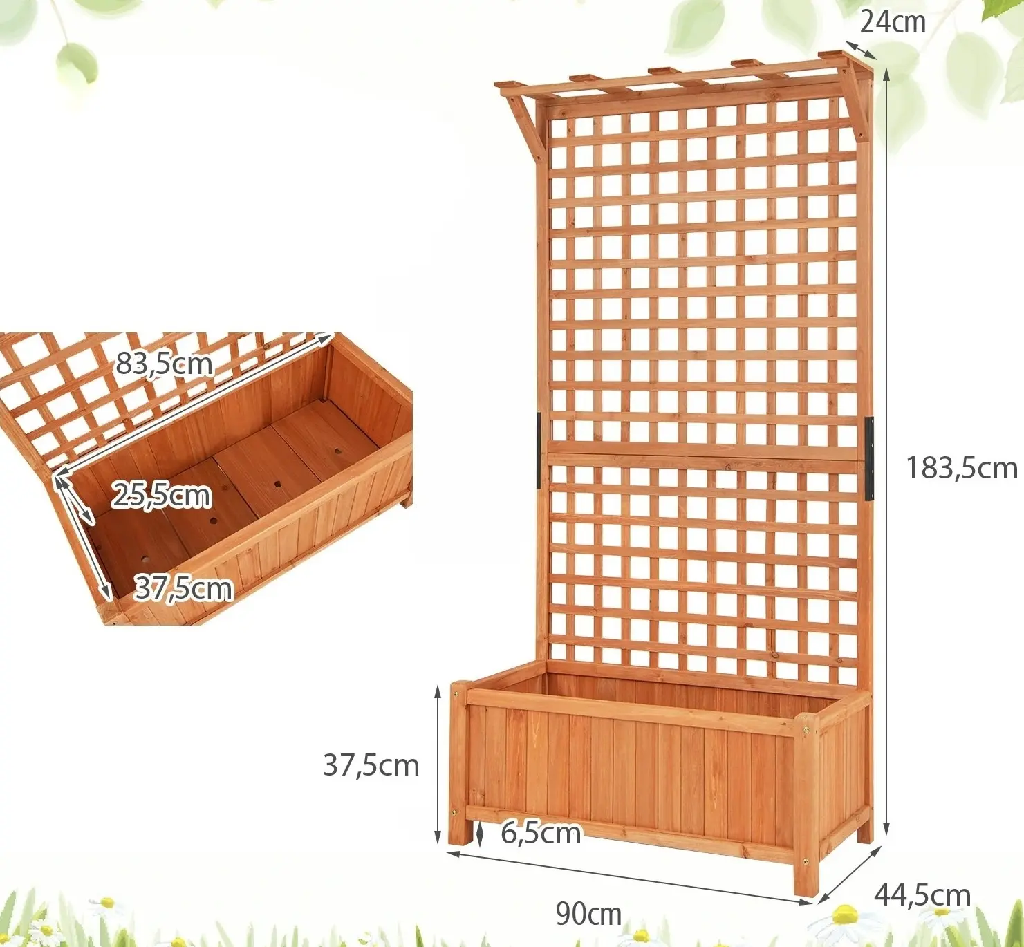 Pat de gradina inaltat cu spalier Costway GT3922OR (Natural) - 3
